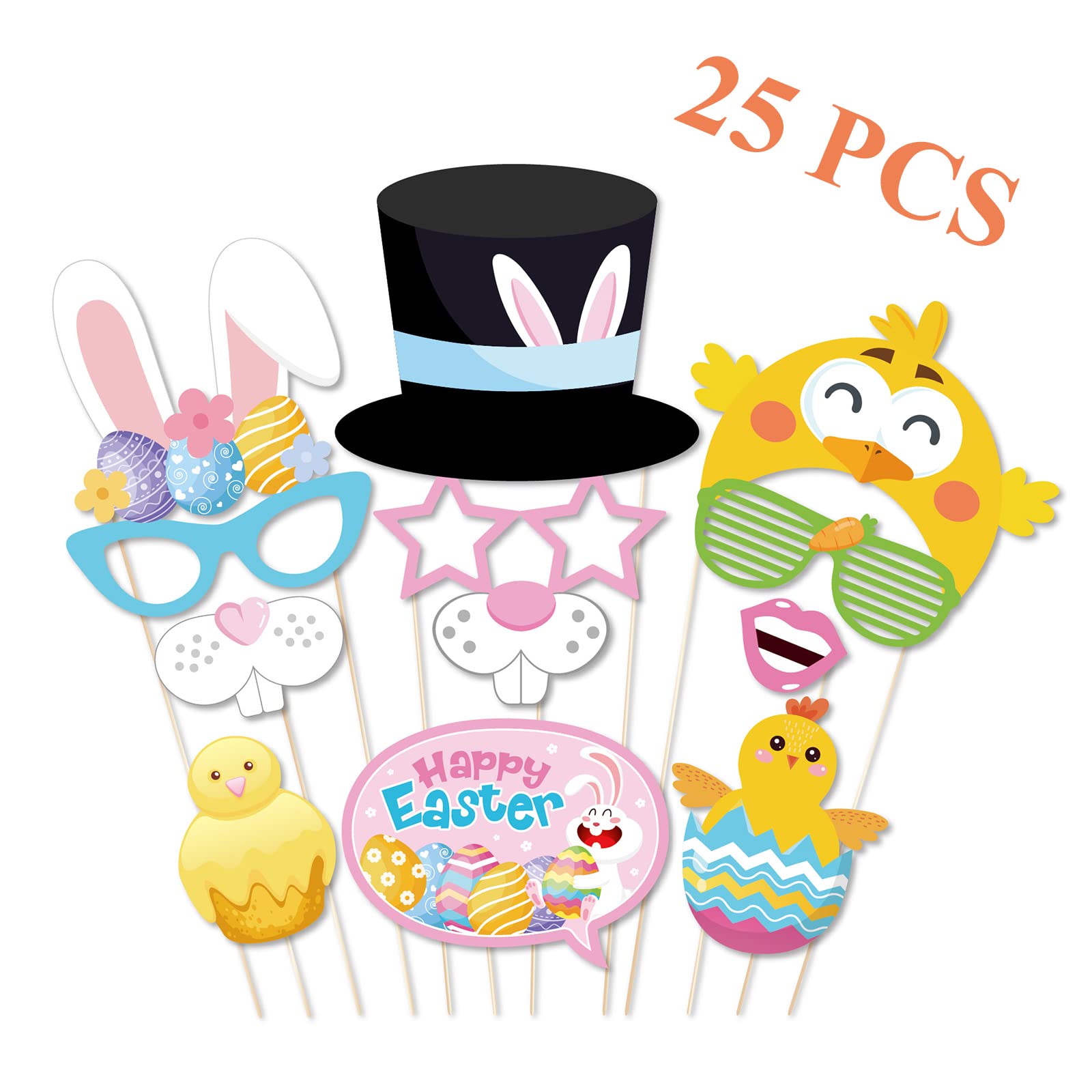 25 Pcs Easter Photo Booth Props Kit - Bunny Rabbit Glasses, Eggs & Spring Decorations for DIY Easter Party, Kids & Adults Photography - Perfect for Easter Celebrations, Spring Parties & Family Gatherings
