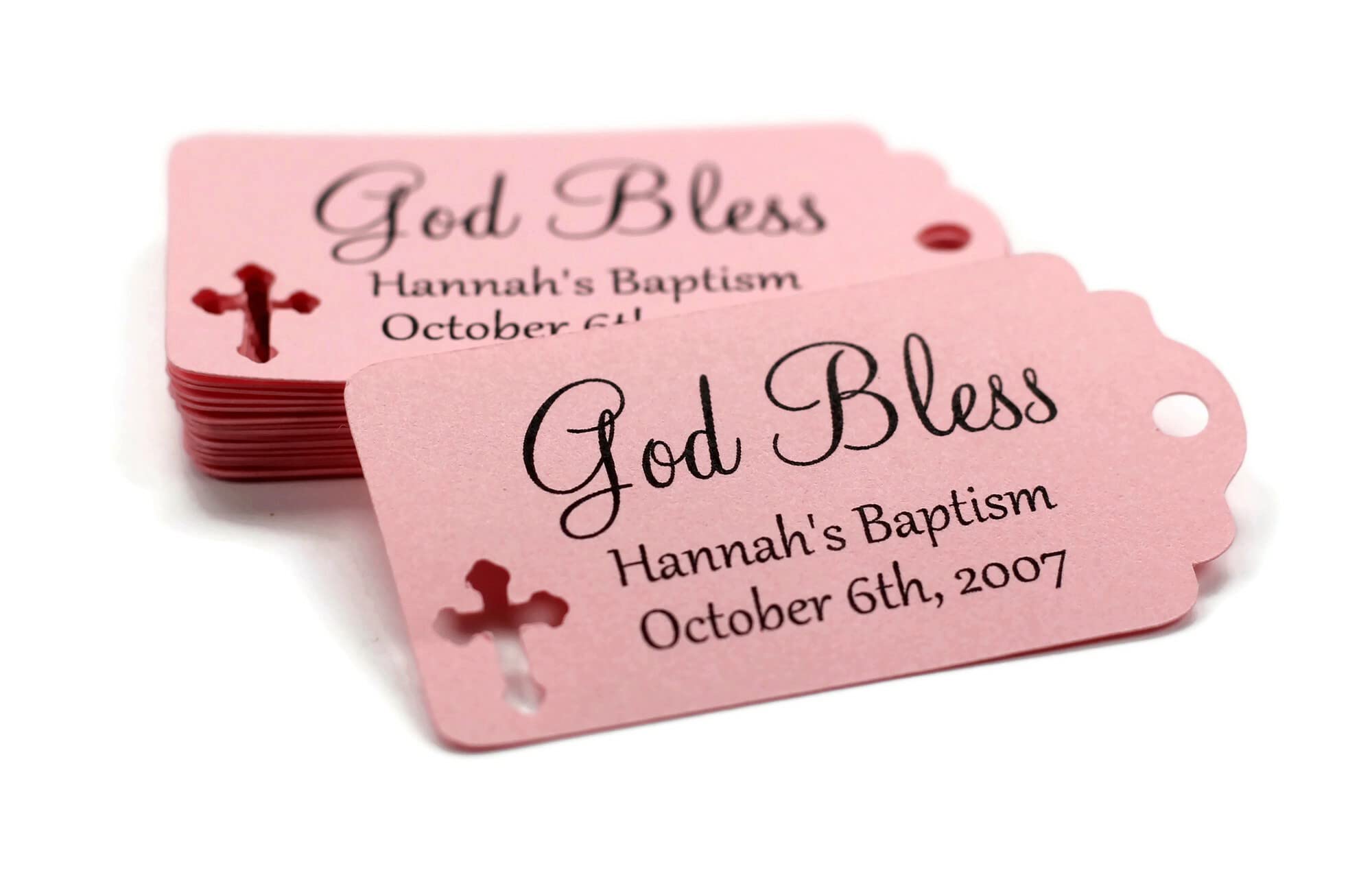 Custom Baptism Favor Tags - Set of 20 Pink for Baby Showers & Christenings