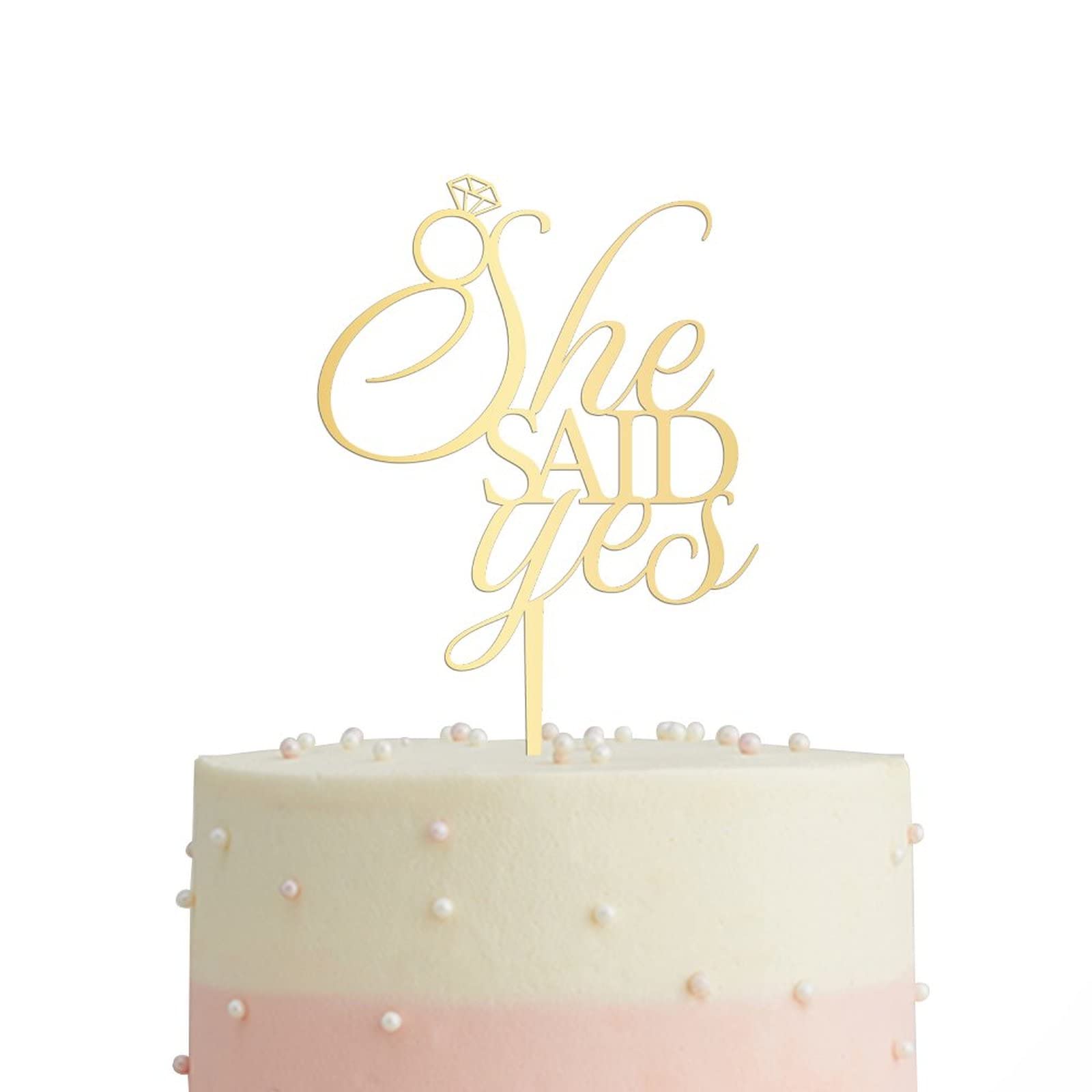 Elegant Mirror Gold Acrylic Wedding Cake Topper - Custom 'She Said Yes' Mr & Mrs Cake Decoration for Weddings, Anniversaries & Special Celebrations