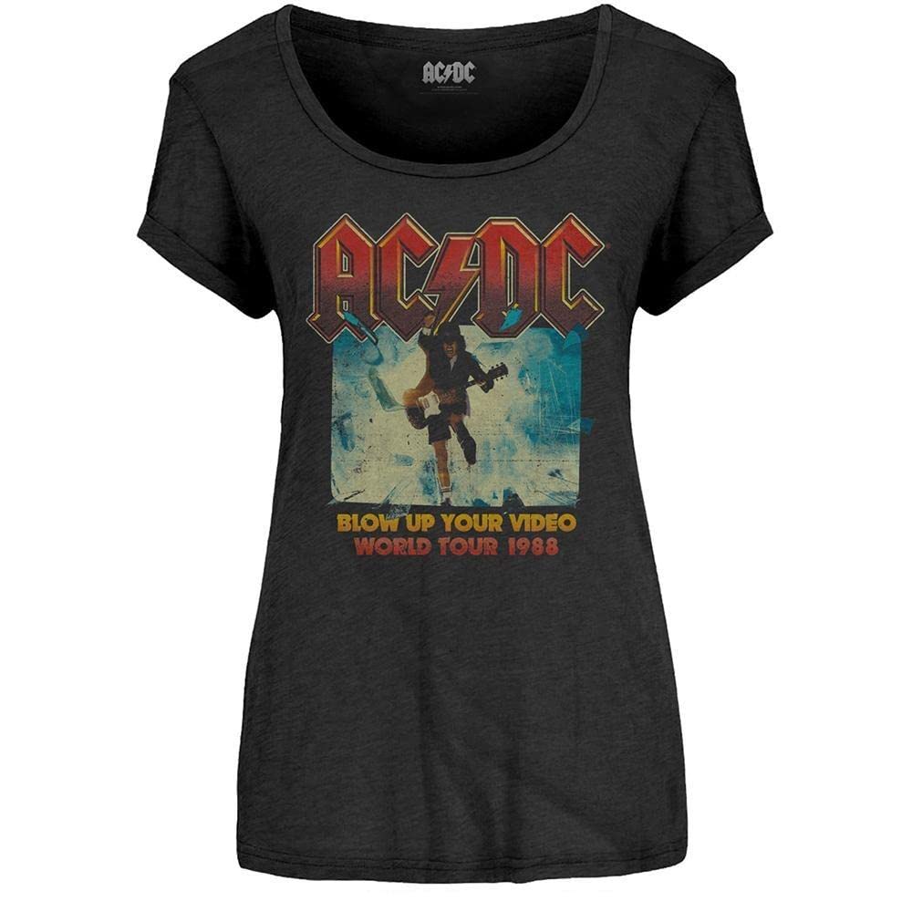 AC/DC Women's Vintage Rock Band Blow Up Your Video Graphic T-Shirt - Perfect for Concerts, Gifts & Casual Wear
