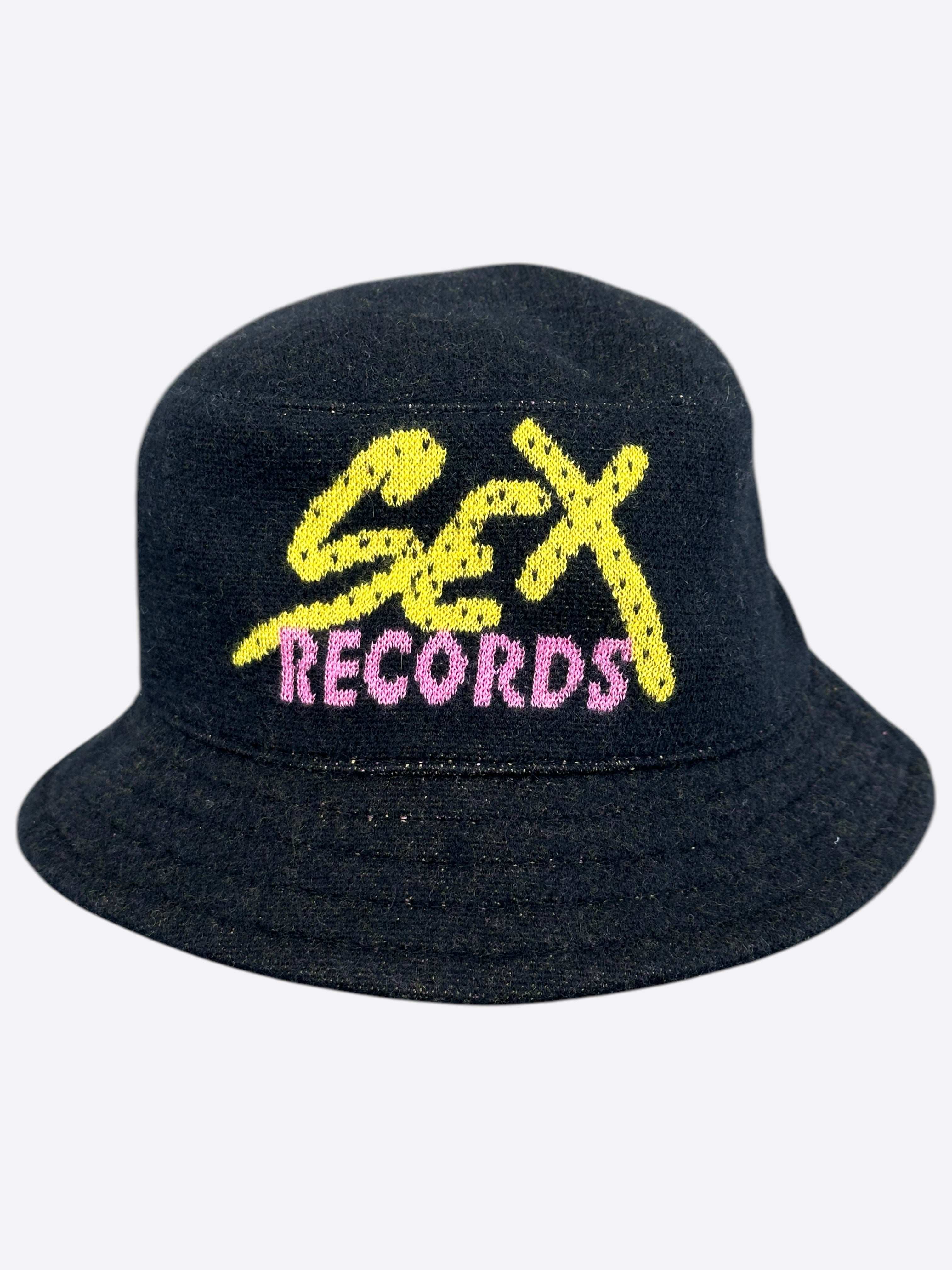 Chrome Hearts Matty Boy Black & Yellow Sex Records Cashmere Bucket Hat for Men - Luxury Designer Beanie for Streetwear & Hip Hop Fashion