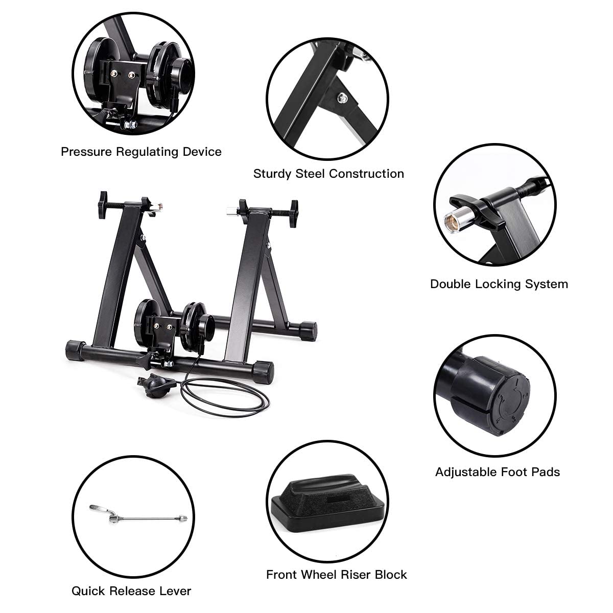 Magnetic Bike Trainer Stand for Indoor Cycling - Quick Release Folding Exercise Bike Stand with 8 Resistance Levels - Steel Stationary Trainer for 26”-28” Wheels - Perfect for Home Workouts & Winter Training