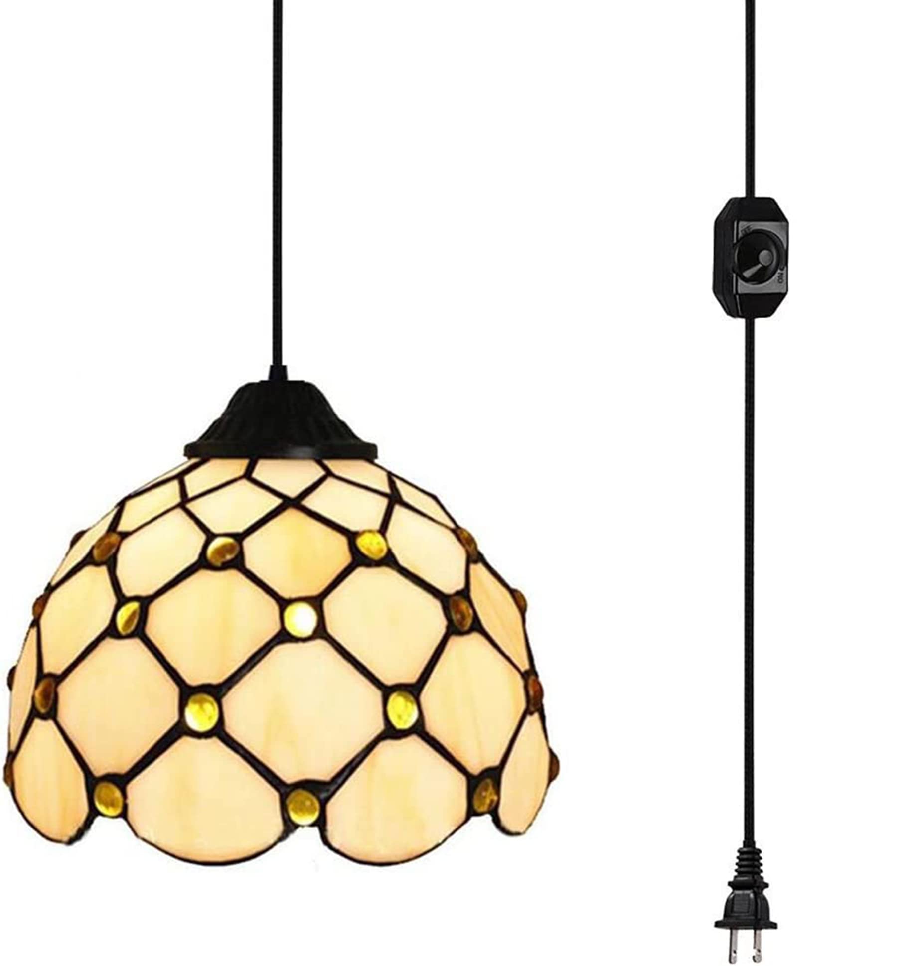 Dimmable Plug-in Crystal Chandelier Mini Pendant Light with 15ft Cord & On/Off Switch - Perfect for Bedroom, Kitchen Island, or Dining Room Decor (Bulb Not Included)