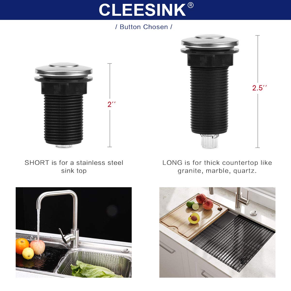 Air Activated Switch Button with Air Hose - 2.5 Inch Sink Top Black Push Button for Food Waste Garbage Disposal - Perfect for Kitchen Sink Waste Management Systems