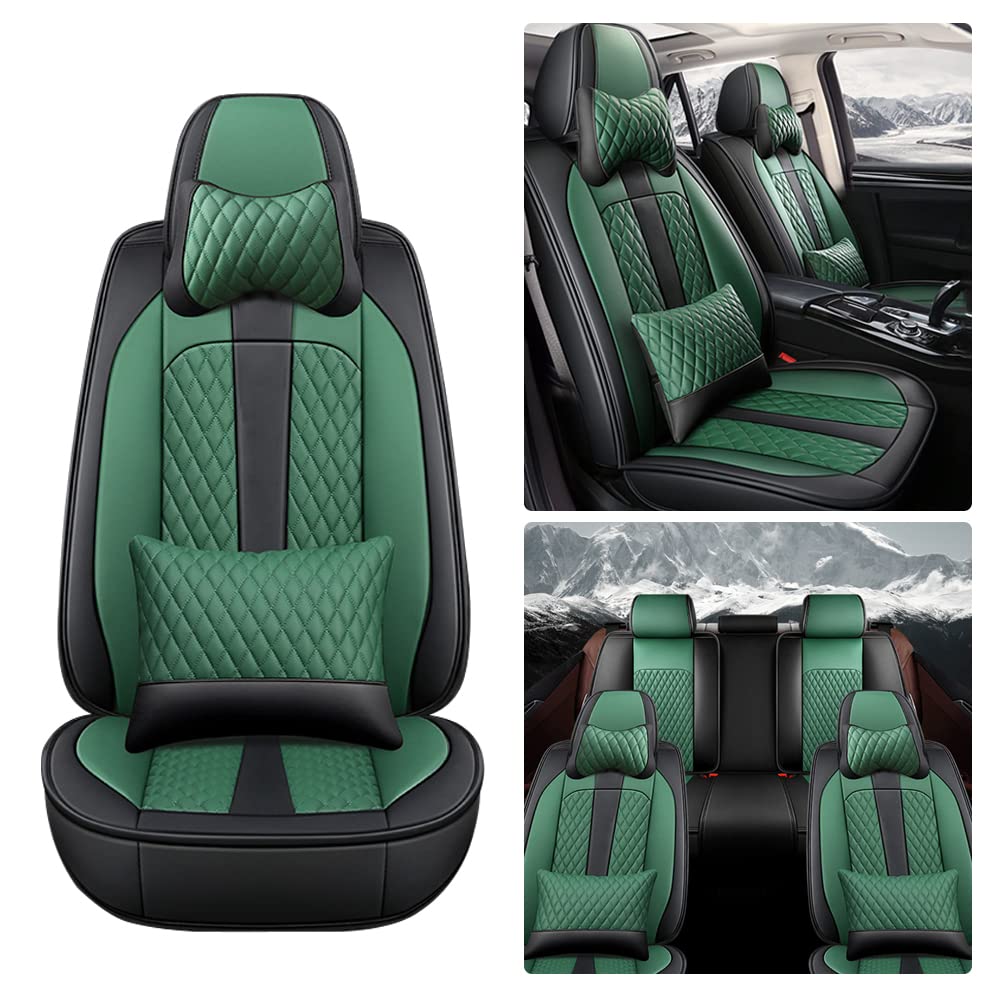 Premium Luxury Leather Car Seat Covers for RX4 - Waterproof, Scratchproof & Non-Slip Seat Protectors with Airbag Compatibility (Full Set, Black/Green) - Perfect for SUV Protection & Style Enhancement
