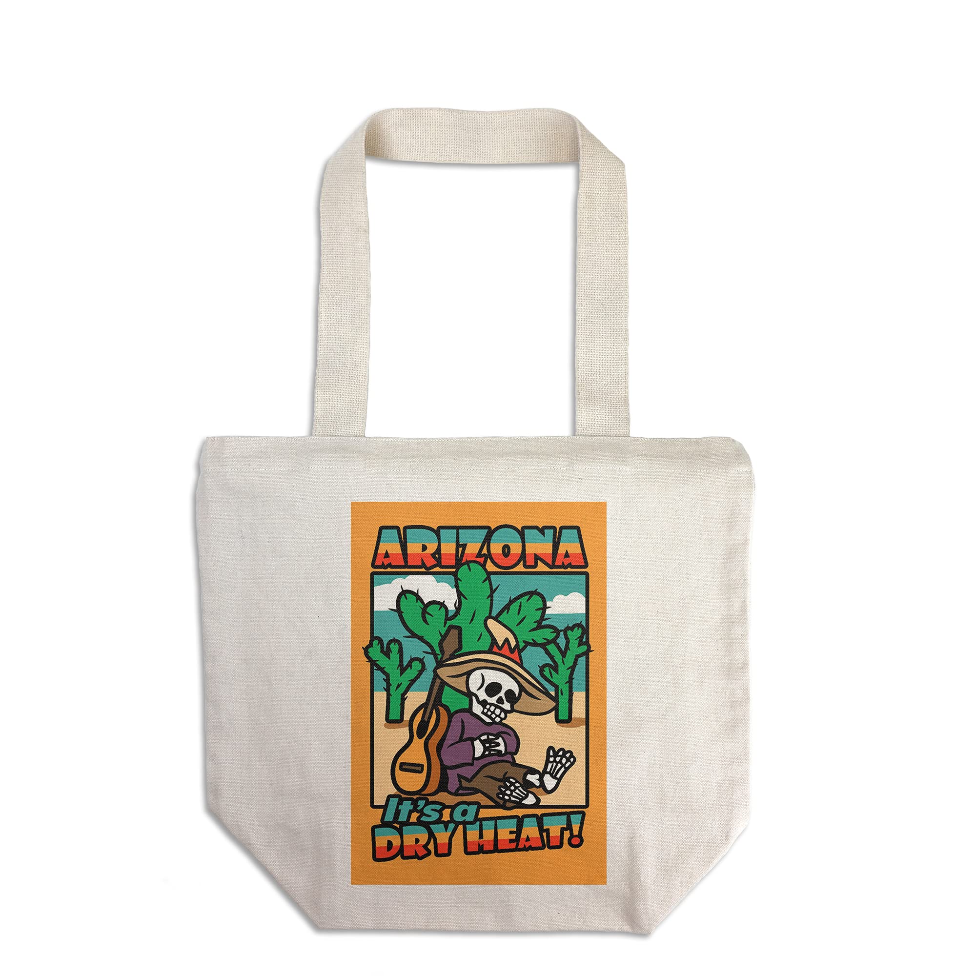 Lantern Press Arizona Day of The Dead Skeleton Siesta with Guitar Tote Bag - 100% Cotton Canvas Reusable Shopping Bag - Perfect for Groceries, Beach Trips & Festival Use