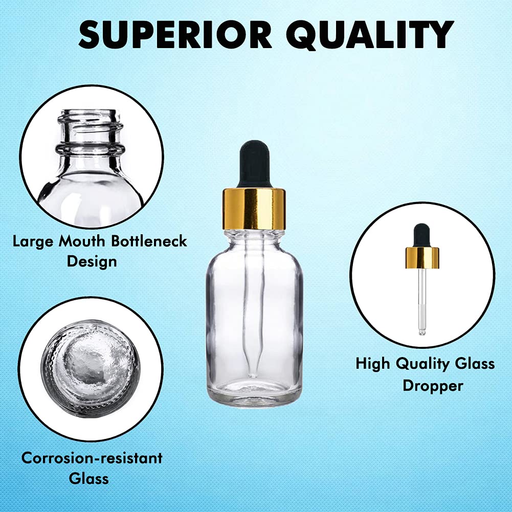 PHARCOS 10ML Essential Oil Glass Bottles with Euro Dropper - 4 Pack, Leak Proof Refillable DIY Beauty Containers with Gold Ring & Black Silicone Teat - Perfect for Aromatherapy, Homemade Serums & Travel Size Skincare
