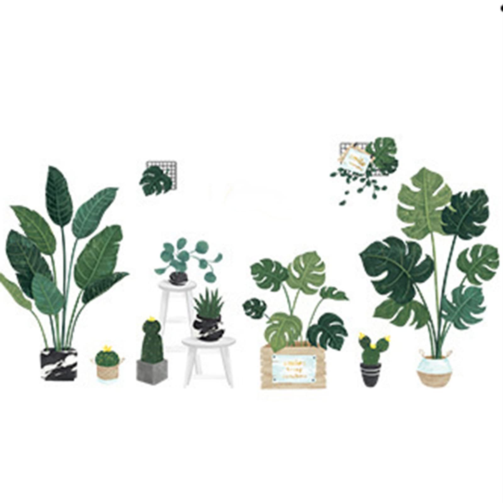 Removable PVC Wall Stickers Green Potted Plants - Home Decor for Living Room, Bedroom, Office & Dorm | Easy Peel & Stick DIY Wall Art for Home Decoration