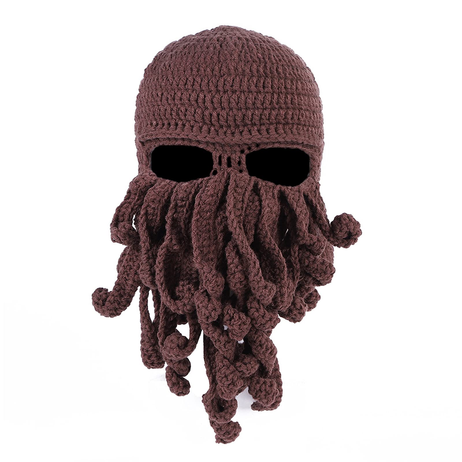 Funny Octopus Hat Full Face Cover - Windproof Ski Mask & Beanie with Beard - Halloween Balaclava for Adults - Perfect for Skiing, Snowboarding & Winter Outdoor Activities
