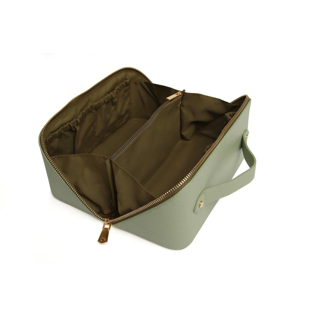 Alice Wheeler Train Case Makeup Organizer - Sage & Olive Color Cosmetic Storage for Travel, Salon & Professional Makeup Artists