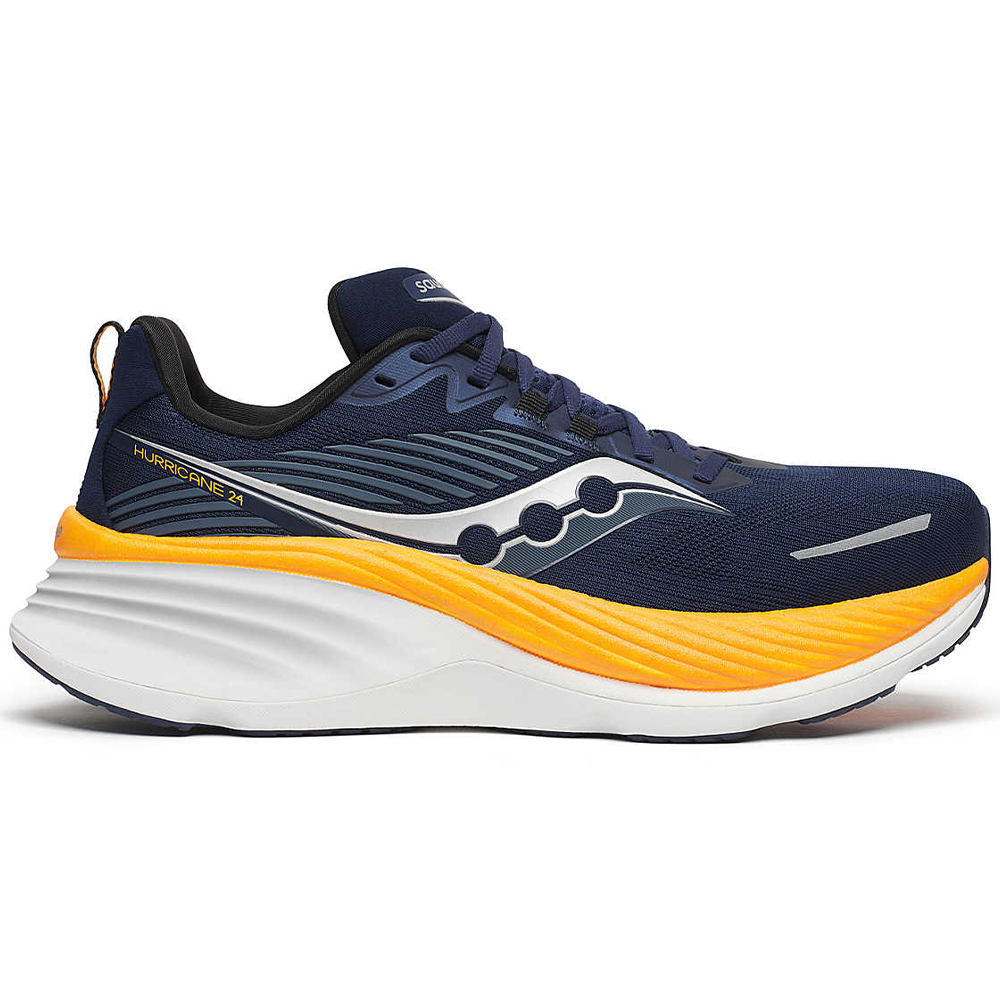 Men's Saucony Hurricane 24 Running Shoes - Navy/Peel Color - Size 9.5 2E Wide - Cushioned Support for Road Running & Jogging