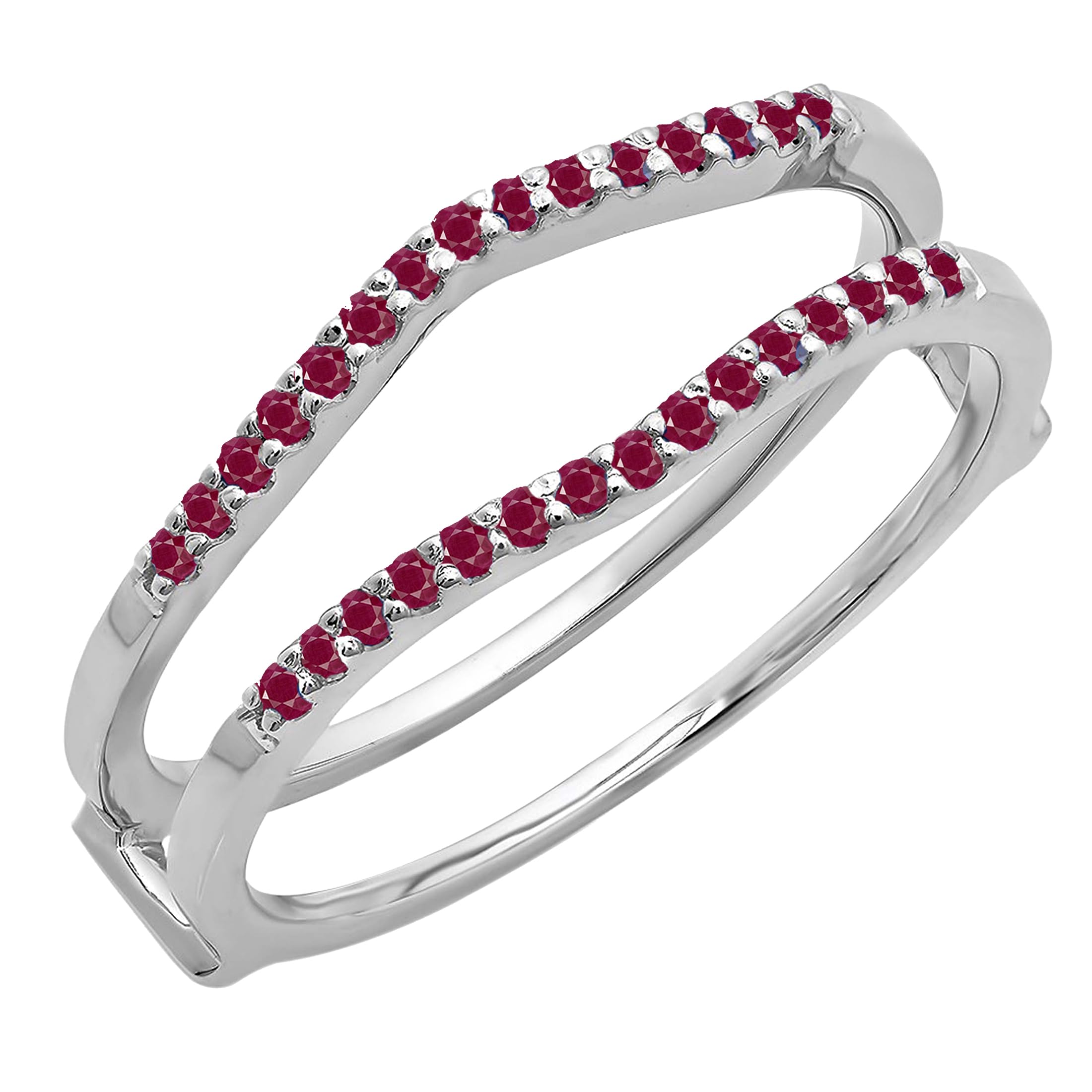 Dazzlingrock 14K Solid White Gold Round Gemstone & Diamond Wedding Enhancer Guard Ring for Women | Elegant Bridal Jewelry for Engagement, Anniversary & Special Occasions