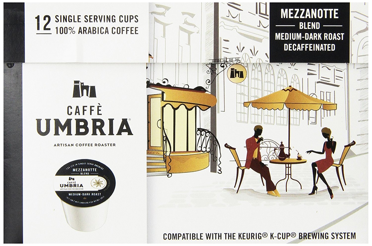 Caffe Umbria Single Serve Coffee Pods - Mezzanotte Decaf Blend (12 Count) | Compatible with Keurig K-Cup Brewers | Perfect for Home & Office Use
