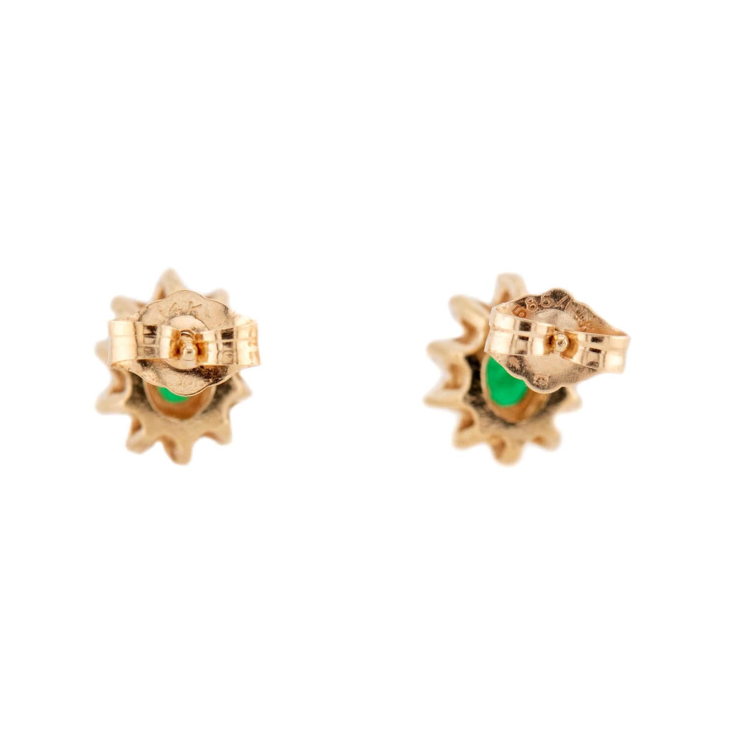 14K Gold Emerald and Diamond Halo Stud Earrings for Women - Elegant Dainty Jewelry for Weddings, Parties & Special Occasions