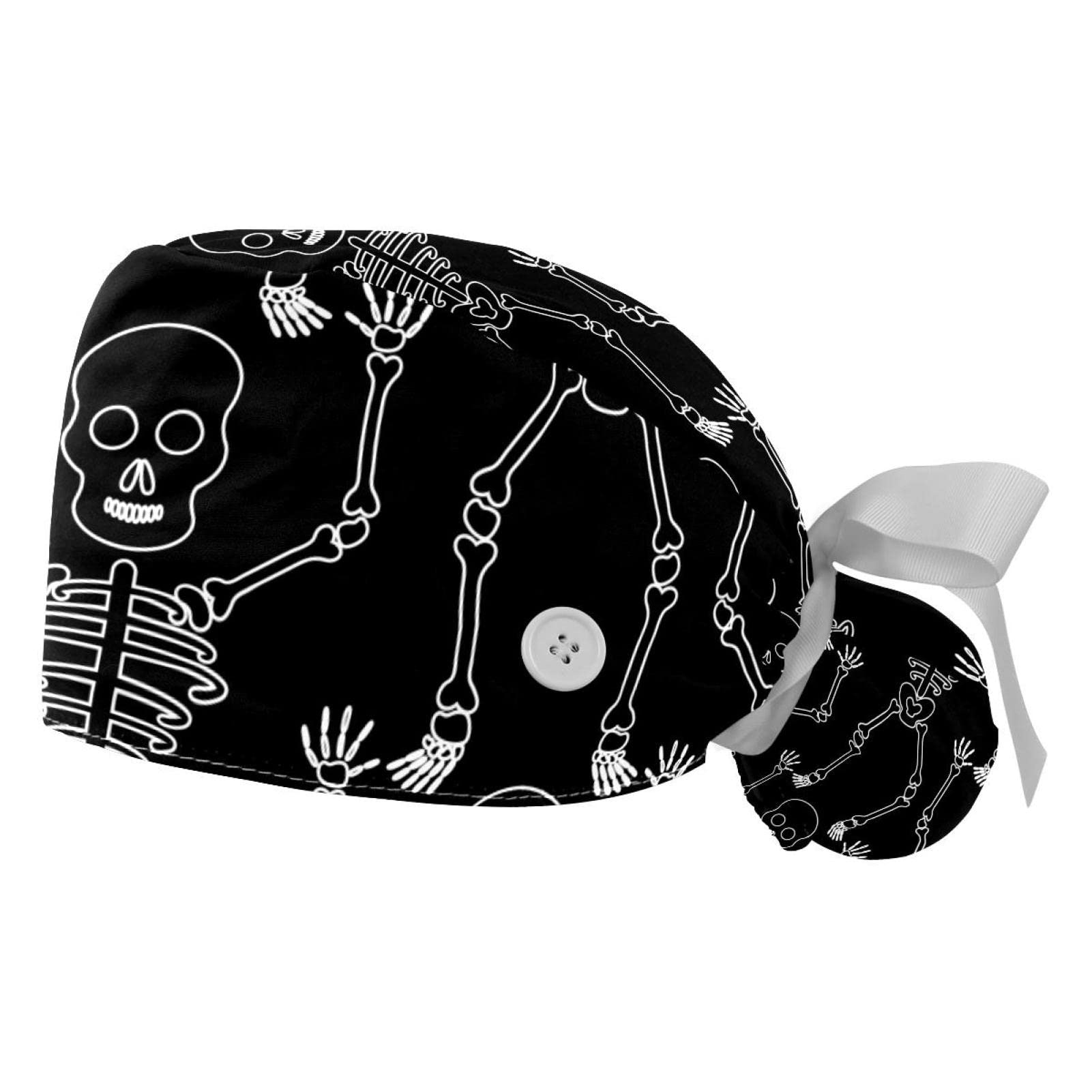 Adjustable Work Hats & Buttoned Bowler Caps - 2-Pack Printed Skull Art Scrub Hats for Women & Men | Perfect for Medical Professionals, Nurses & Chefs in Hospitals & Kitchens