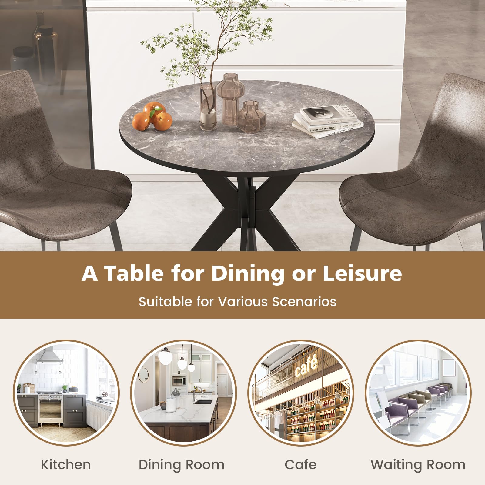 Giantex 36 Inch Round Wooden Dining Table - Farmhouse Kitchen Table with Intersecting Pedestal Base & Solid Wood Legs - Vintage Coffee Table for Small Spaces in Black - Perfect for Dining Rooms, Kitchens, and Cozy Apartments