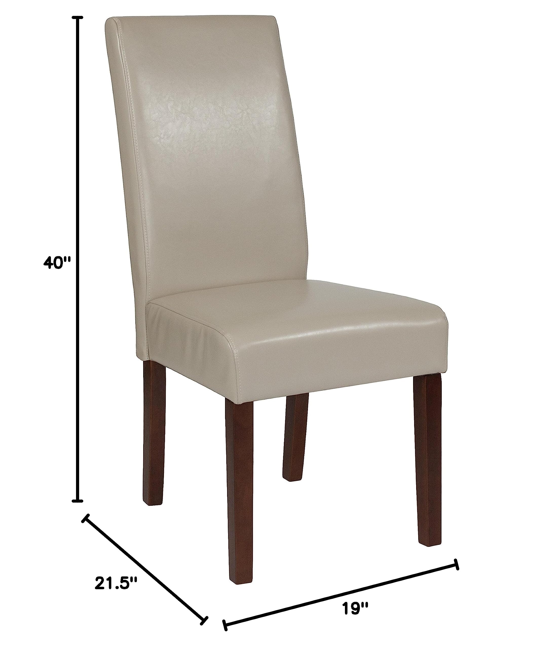 EMMA + OLIVER Beige LeatherSoft Parsons Dining Chair with Mahogany Legs - Elegant Home Office & Formal Dining Room Furniture for Entertaining Guests