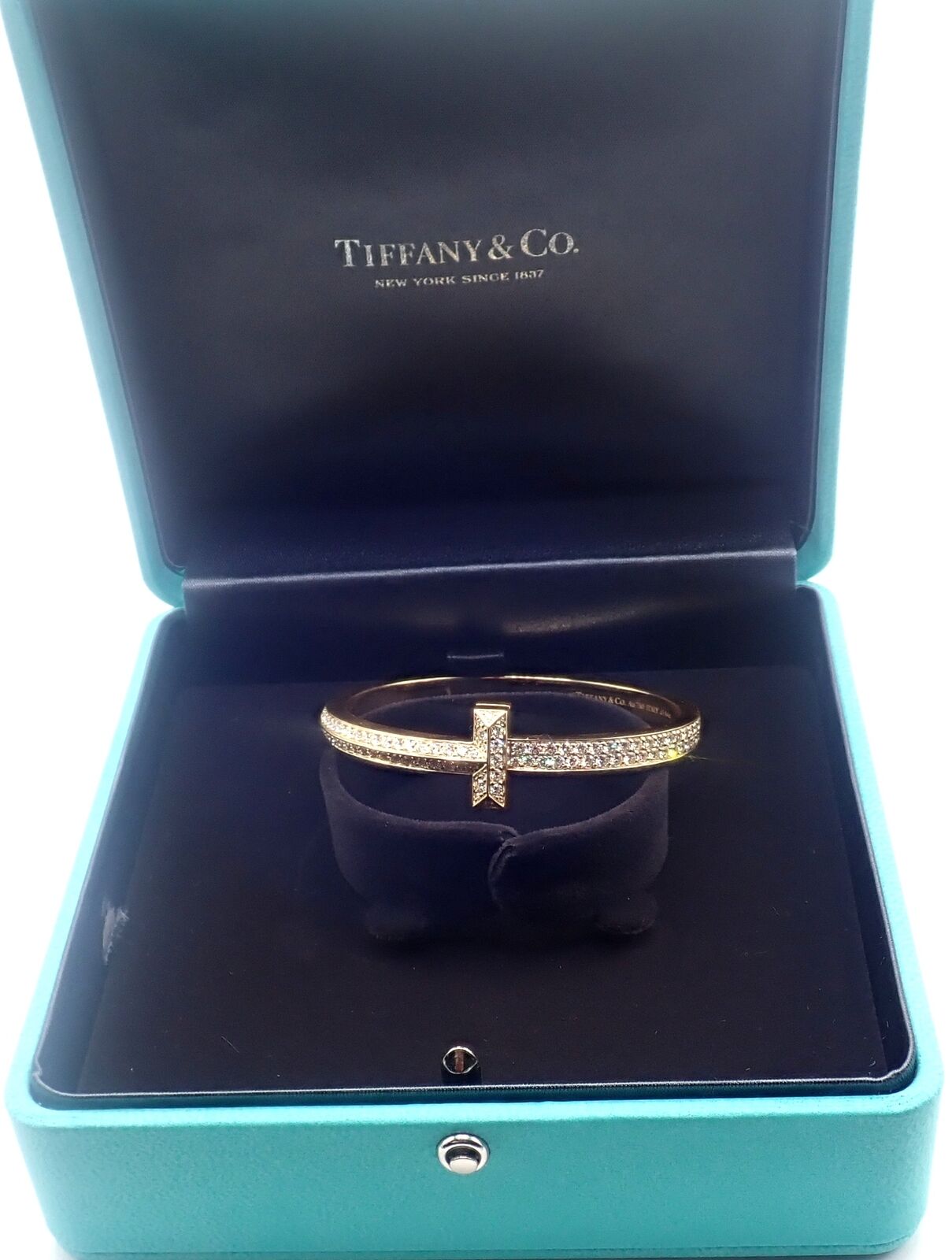 Authentic Tiffany & Co 18k Yellow Gold Diamond T1 Wide Hinged Bangle Bracelet - Luxury Jewelry for Women, Perfect for Weddings, Anniversaries & Special Occasions