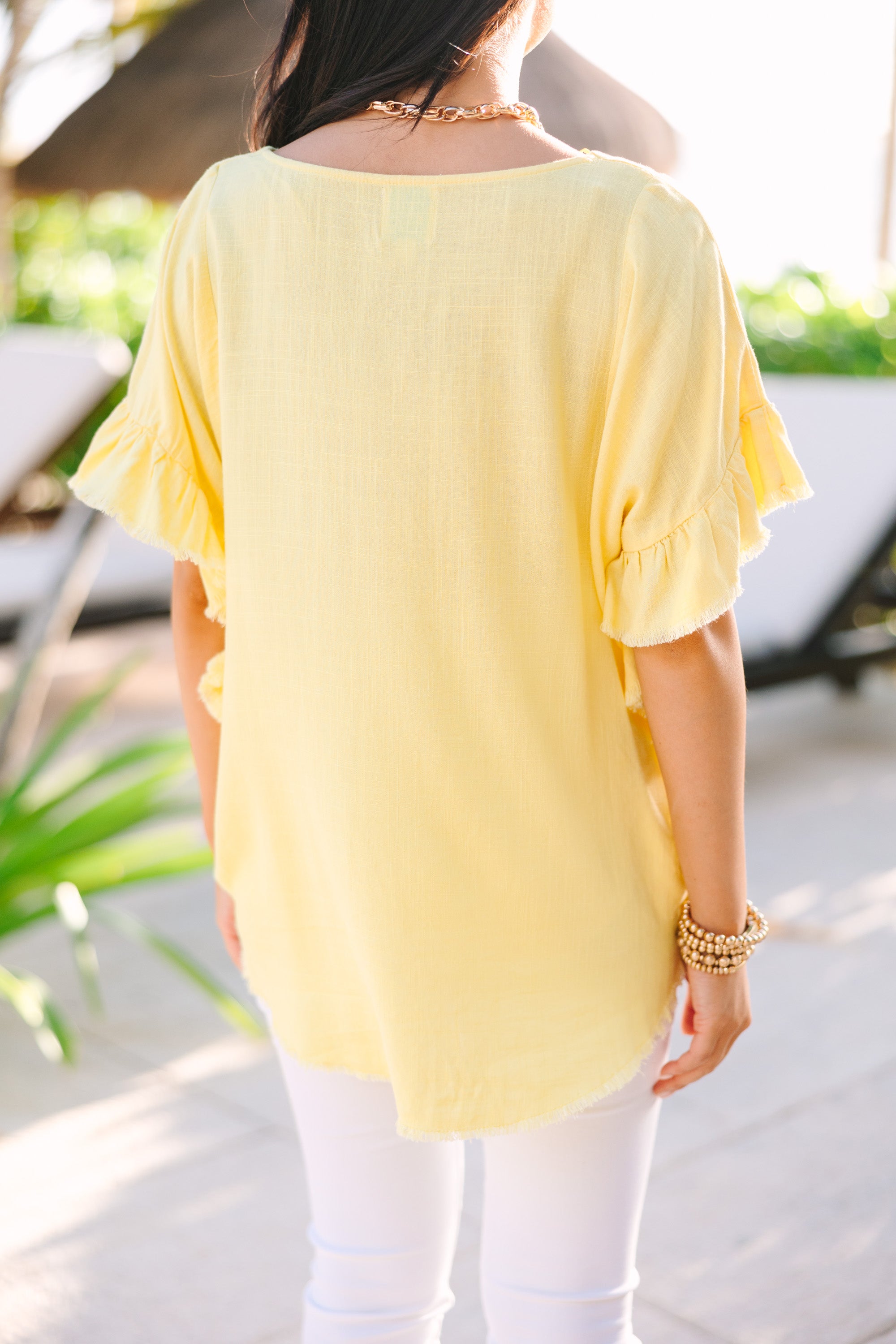 Stylish Yellow Linen Top for Women - Breathable Summer Blouse with Loose Fit - Perfect for Beach Vacations, Casual Outings & Boho Fashion