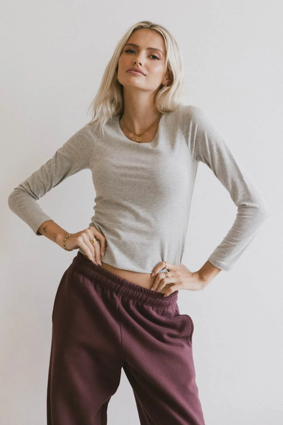 Kendra Basic Top in Heather Grey - Women's Casual T-Shirt for Everyday Wear | Final Sale
