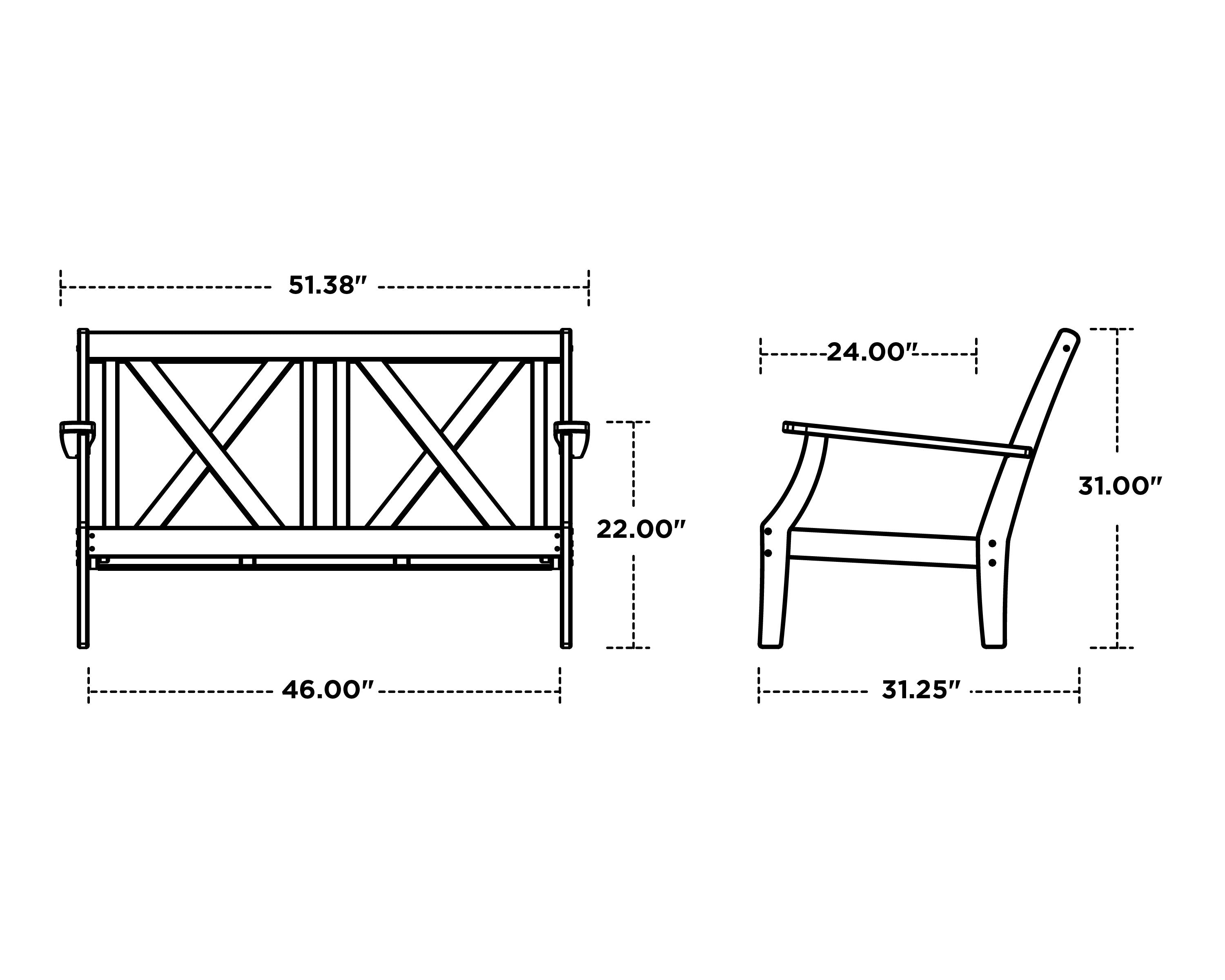 Polywood Braxton Deep Seating Settee - Outdoor Patio Furniture for Garden, Poolside & Backyard Relaxation