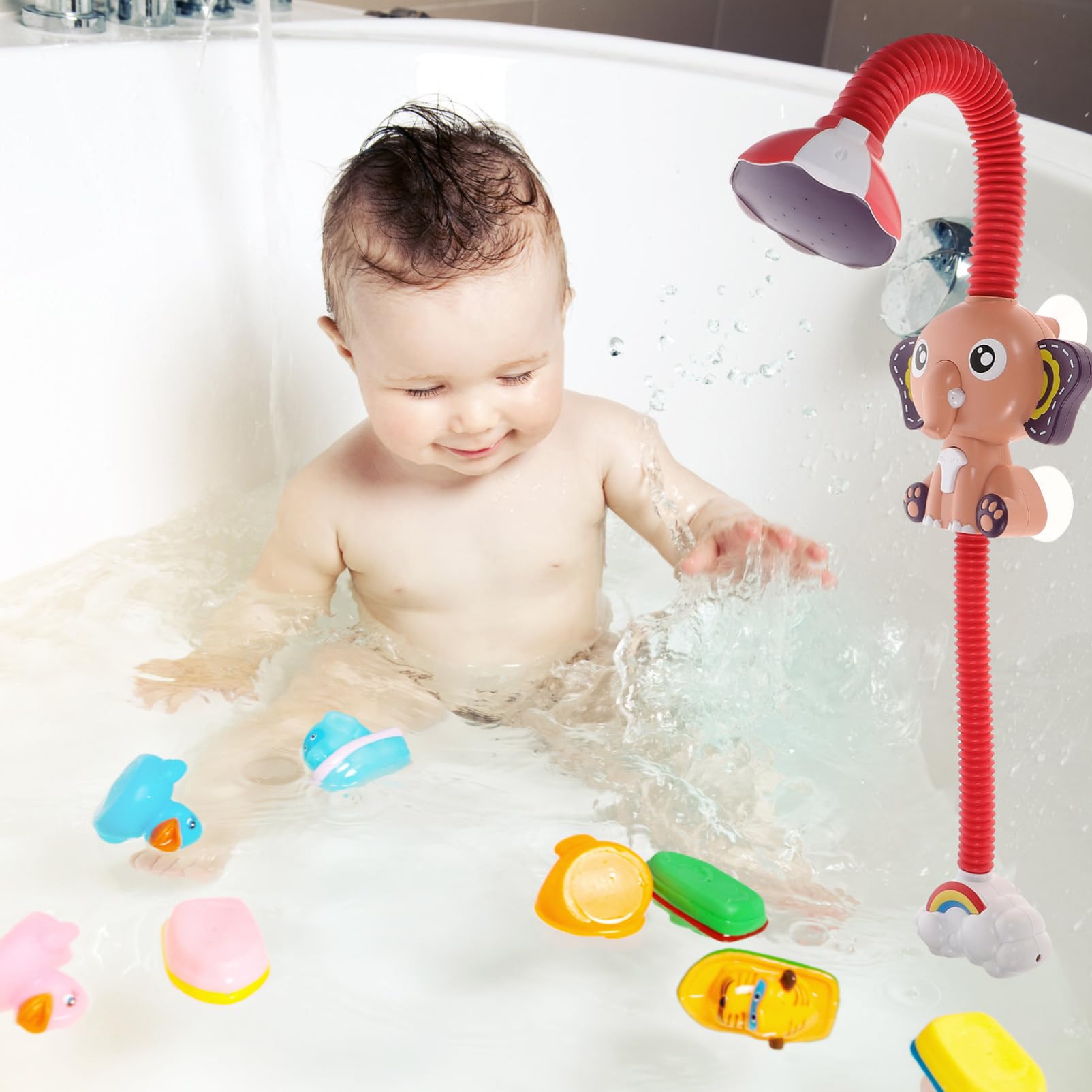 DRESSOOS Electric Shower Head Baby Bath Toys - Waterproof Plastic Shower Toys for Toddlers & Kids (Red) - Fun Bathtime Play & Sensory Development