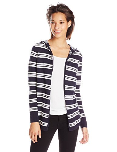 Minnie Rose Women's Cotton Cashmere Striped Hoodie Duster Cardigan - Cozy Oversized Sweater for Fall Winter Layering, Lounge & Casual Outfits