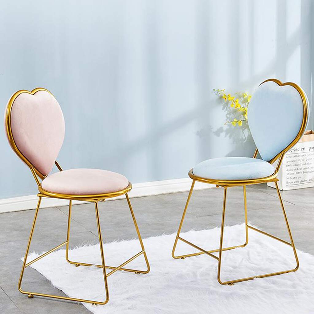 JHSLXD Creative Heart-Shaped Vanity Chair with Golden Back - 80CM Blue Flannel Dressing Table Makeup Stool for Kids Room & Bedroom Decor | Perfect for Girls' Bedroom, Nursery, and Makeup Vanity Areas