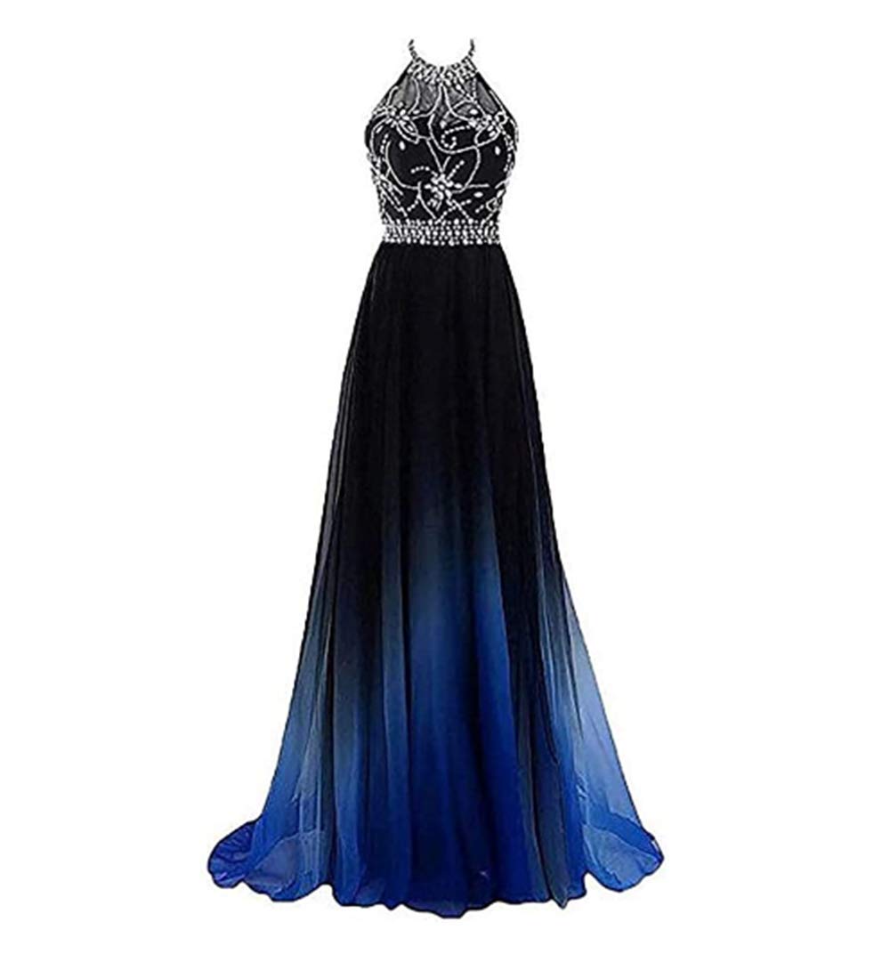 Angela Women's Ombre Bridesmaid Dresses - Gradient Long Prom Evening Gowns for Weddings, Formal Events & Special Occasions - Size 10 - Black to Blue Color Transition