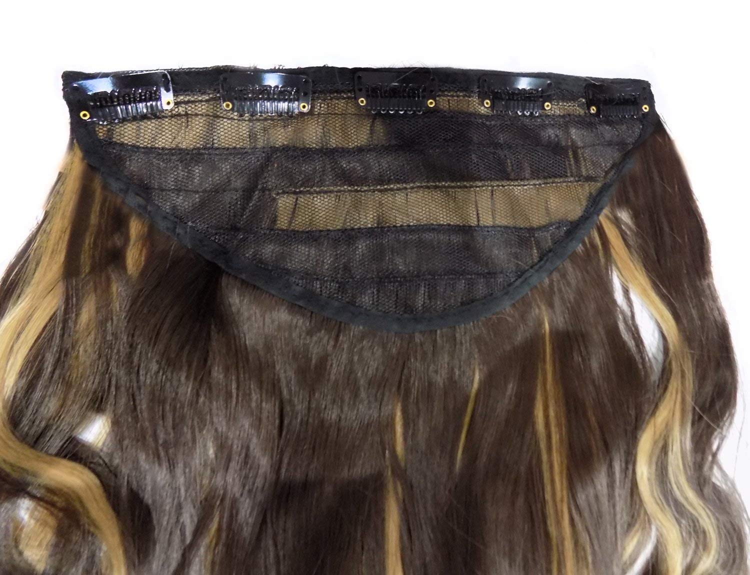 Glan 5 Clips 20-22 Inches Curly Synthetic Hair Extensions for Women - Golden Brown - Instant Length & Volume - Full Head Clip-in Extensions for Daily Wear & Special Occasions