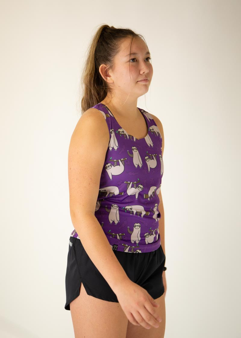 Women's Sloth Print Performance Singlet - Moisture Wicking Athletic Tank Top for Running & Workouts