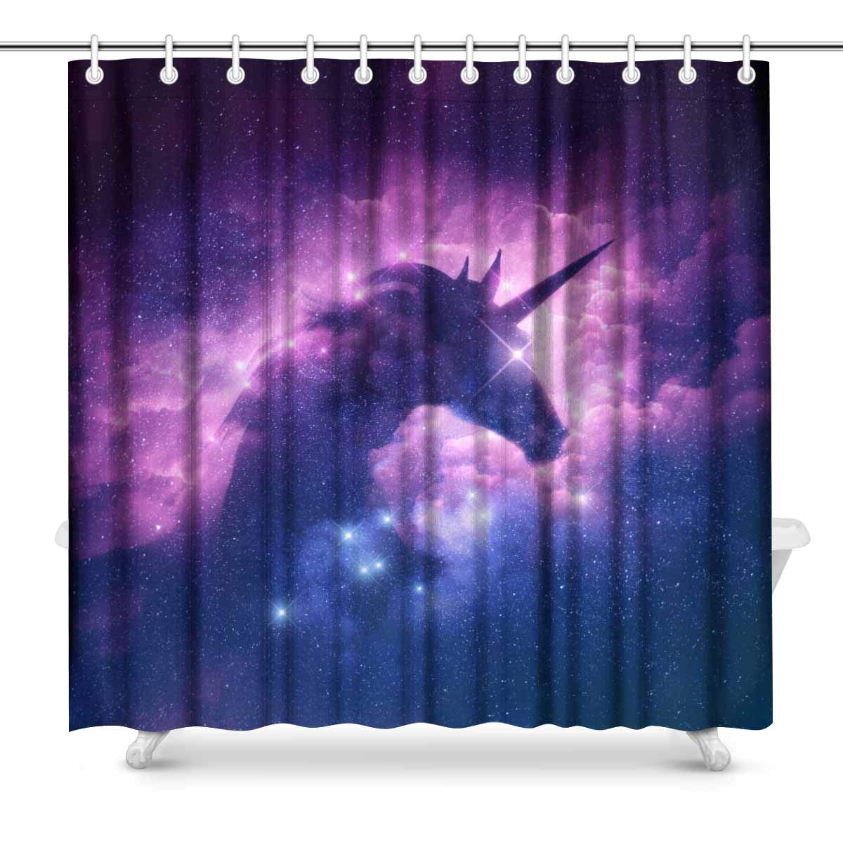 Galaxy Nebula Unicorn Shower Curtain Set - 72x72 Inch Polyester Fabric Bathroom Decor for Kids & Teens - Perfect for Fantasy Themed Bathrooms & Bedroom Decor