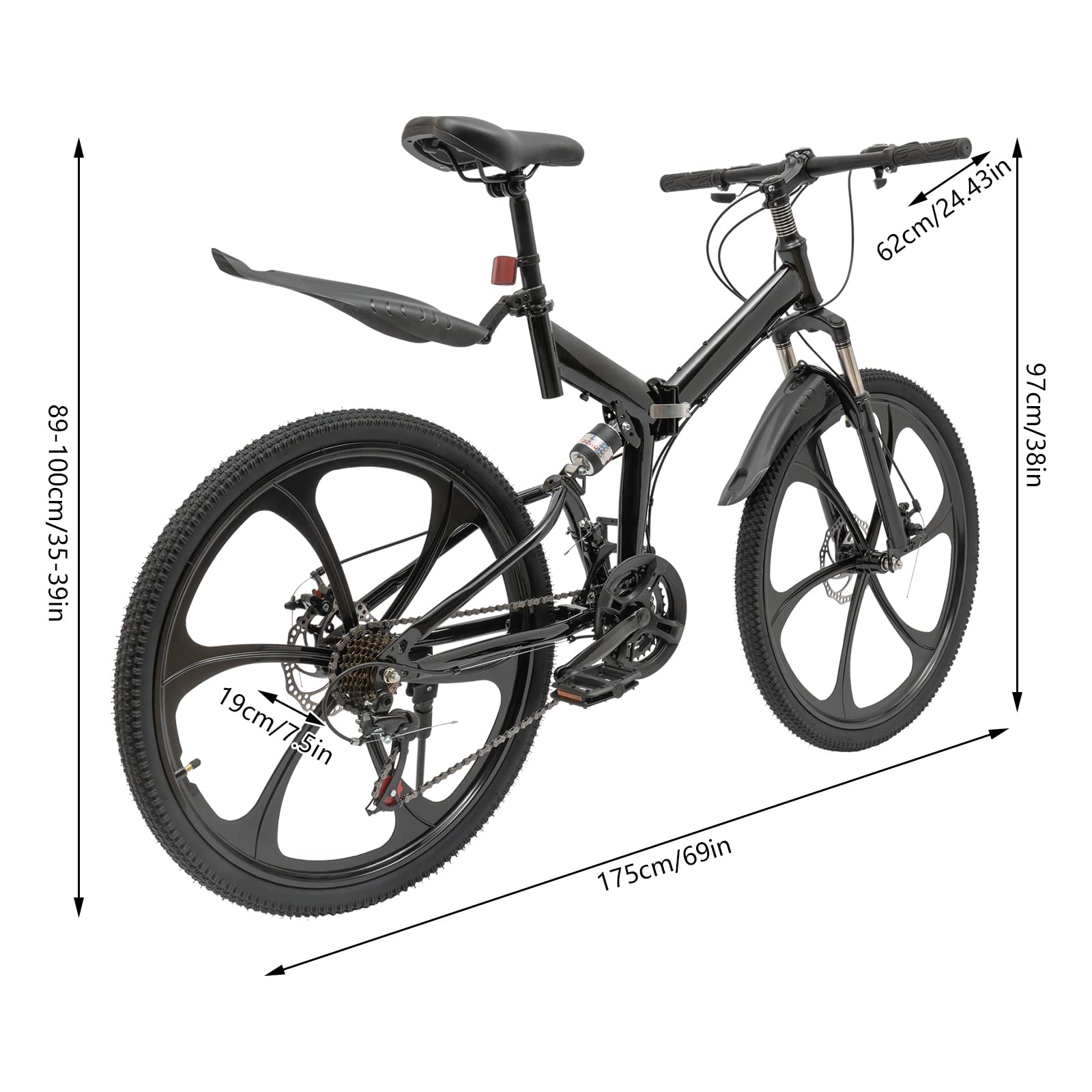 26In Folding Mountain Bike - 21 Speed Upgraded Foldable Bicycle with 6 Blade Flywheel, Carbon Steel Frame for Men & Women (Black) | Perfect for Commuting, Travel & Outdoor Adventures | US Stock
