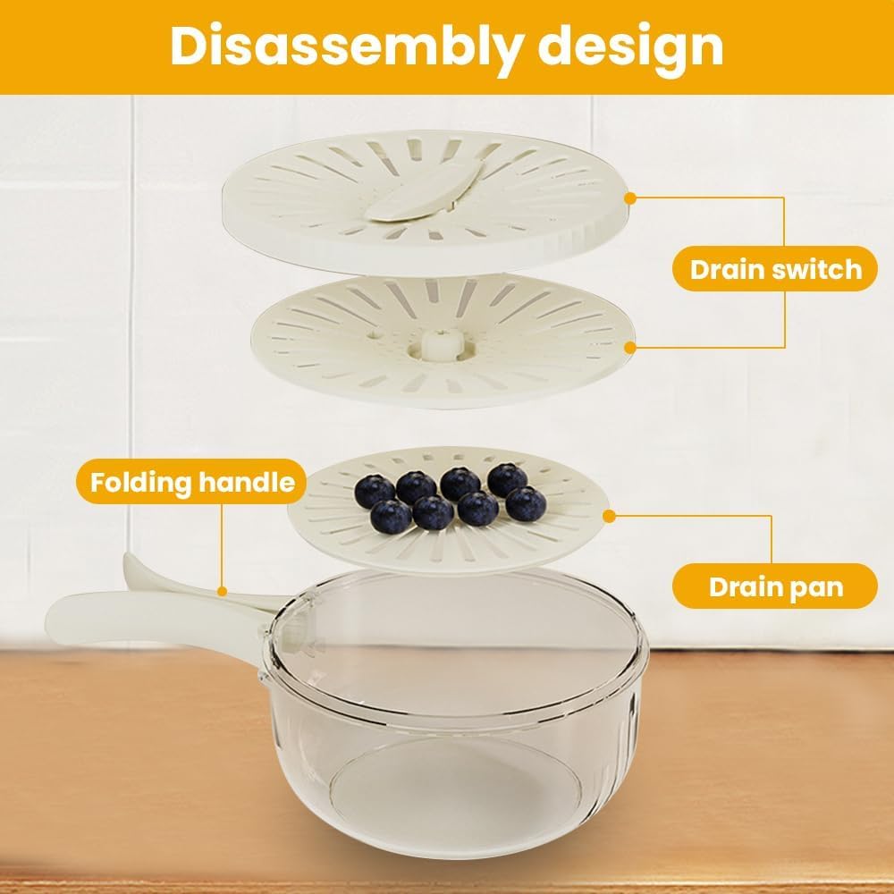 **2025 New Multifunctional Fruit and Vegetable Washing Bowl with Strainer & Handle - Kitchen Colander Draining Basket for Fresh Produce - Perfect for Washing Berries, Grapes, and Salad Greens (White, Pack of 2)**