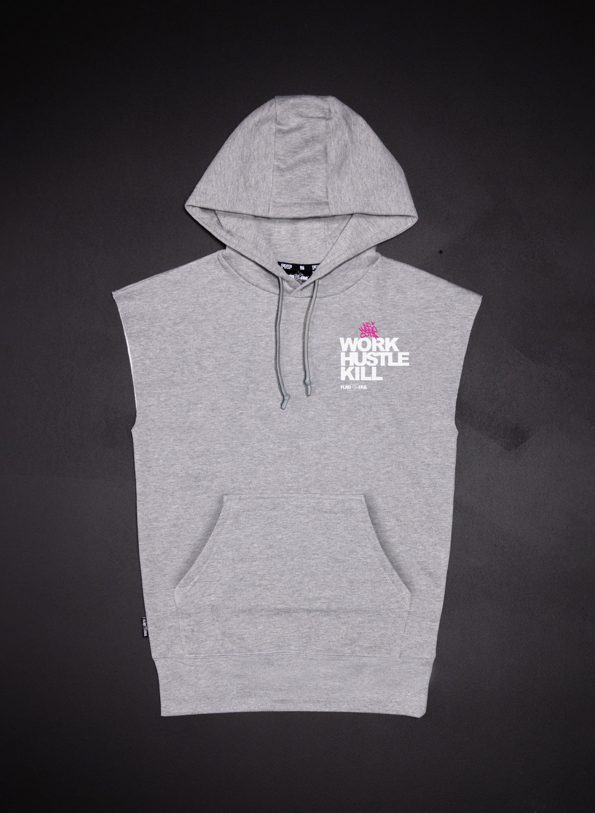 WORK HUSTLE KILL Sleeveless Hoodie - Grey | Lightweight Workout Top for Gym, Running & Streetwear Fashion