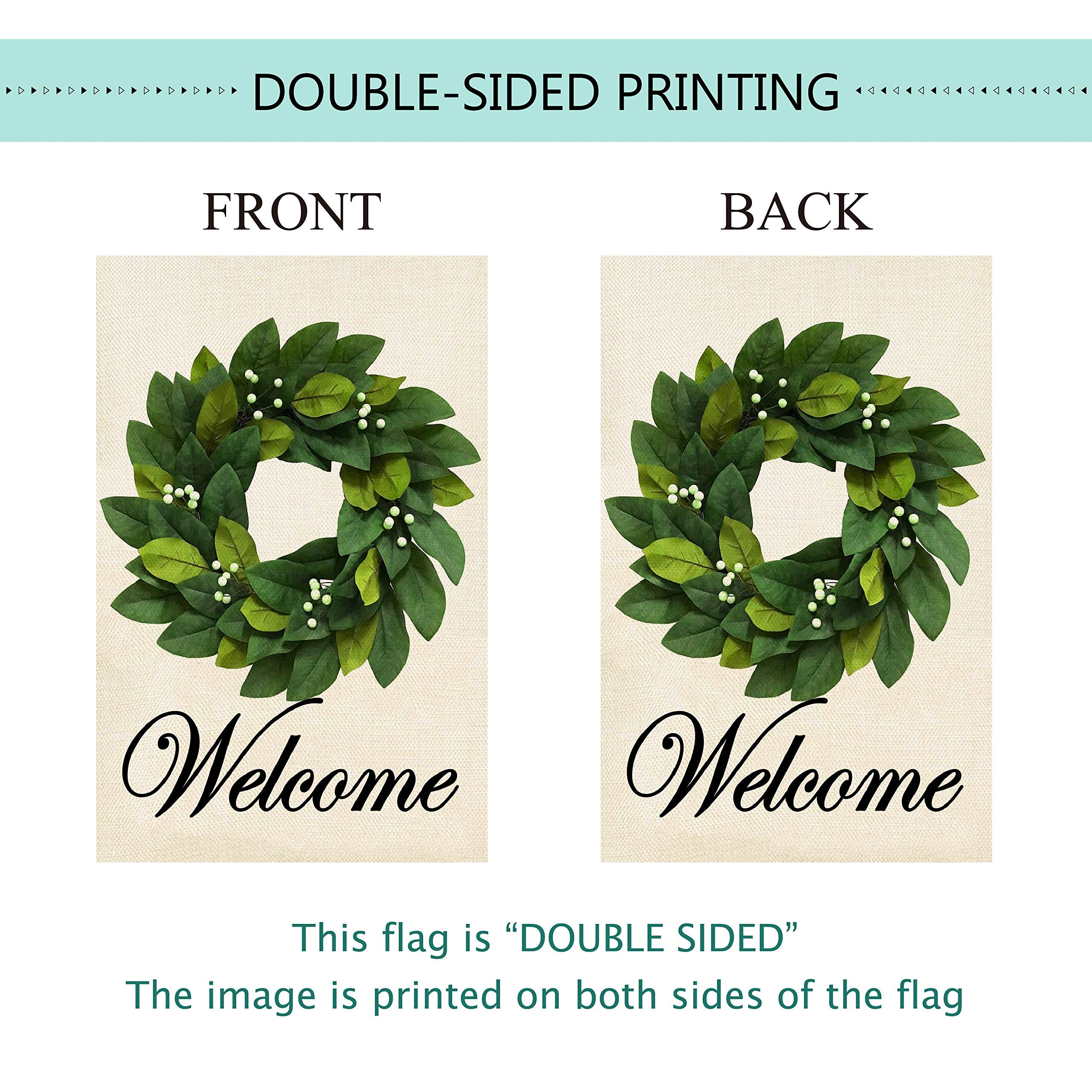 Double Sided Burlap Spring Summer House Flag - 28x40 Inch Magnolia Leaves Welcome Garden Yard Decor for Outdoor Porch, Patio, and Front Door
