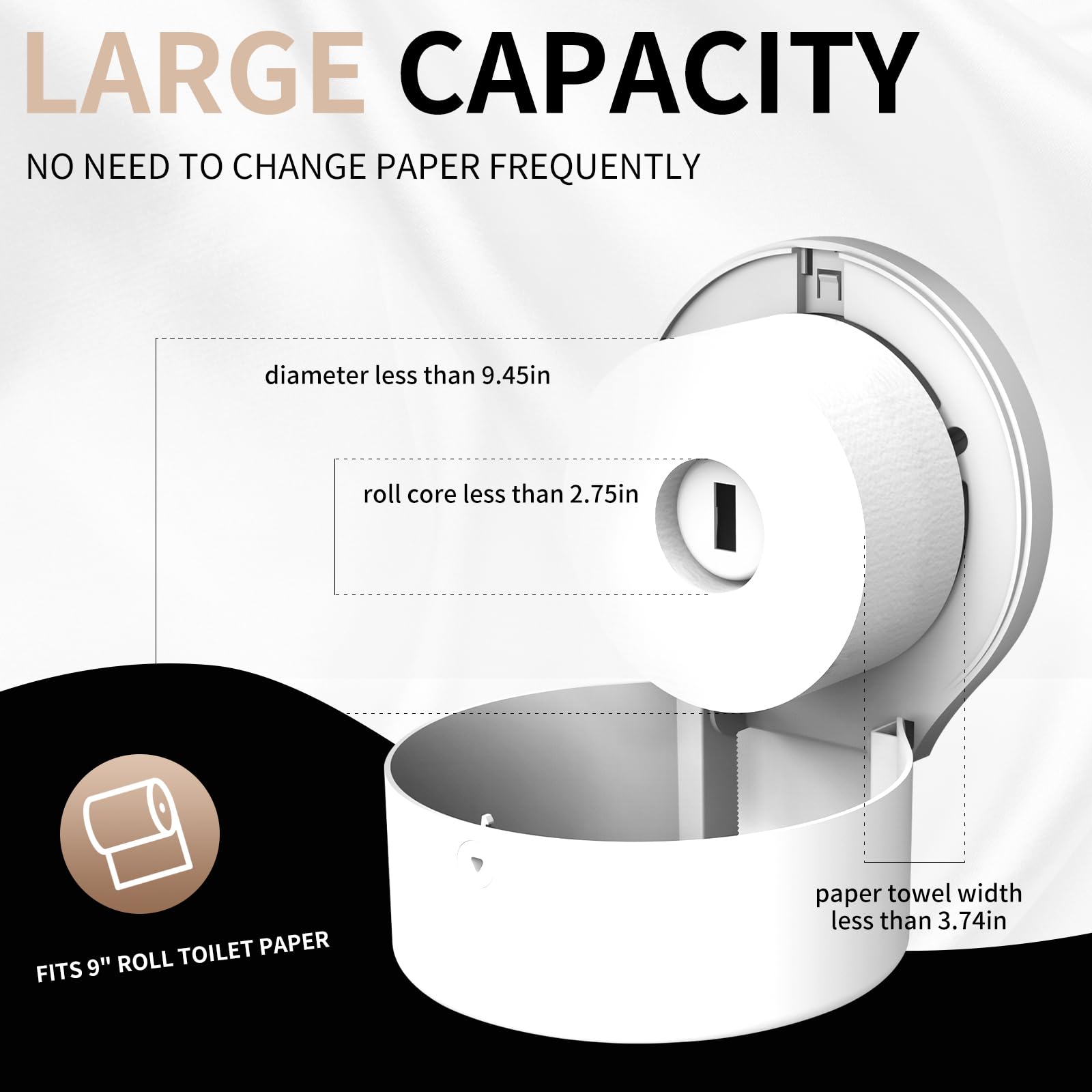 Commercial Toilet Paper Towel Dispenser - Wall Mount Jumbo Roll Holder for 9