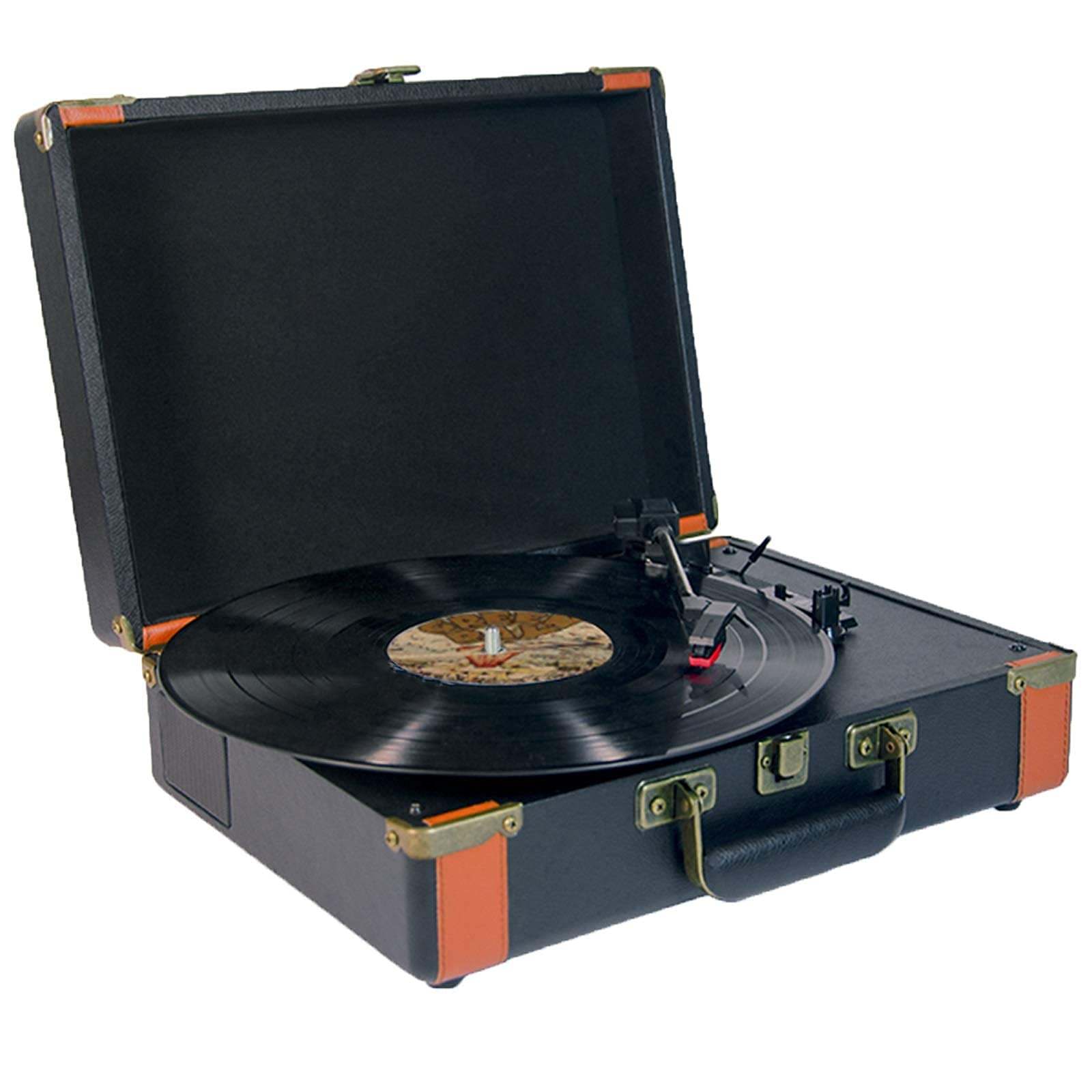 **Vintage 3-Speed Bluetooth Record Player with Built-in Speakers – Portable Suitcase Turntable for Vinyl Lovers (Black) – Perfect for Home, Office, and Retro Music Parties**