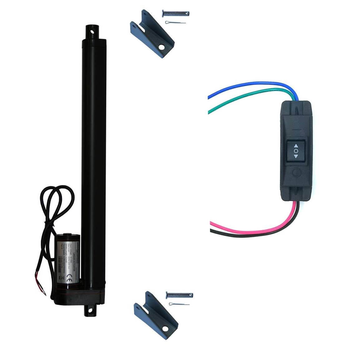 WindyNation 12 Inch Heavy Duty Linear Actuator - 12V DC, 225 lbs Thrust Force with DPDT Switch & Mounting Brackets for RV, Solar Panels, Home Automation and Industrial Applications