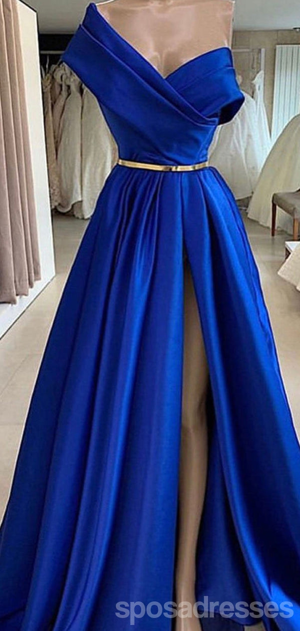 Elegant Blue A-Line Off-Shoulder High Slit Long Prom Dress for Women - Perfect for Homecoming, Formal Events & Evening Parties