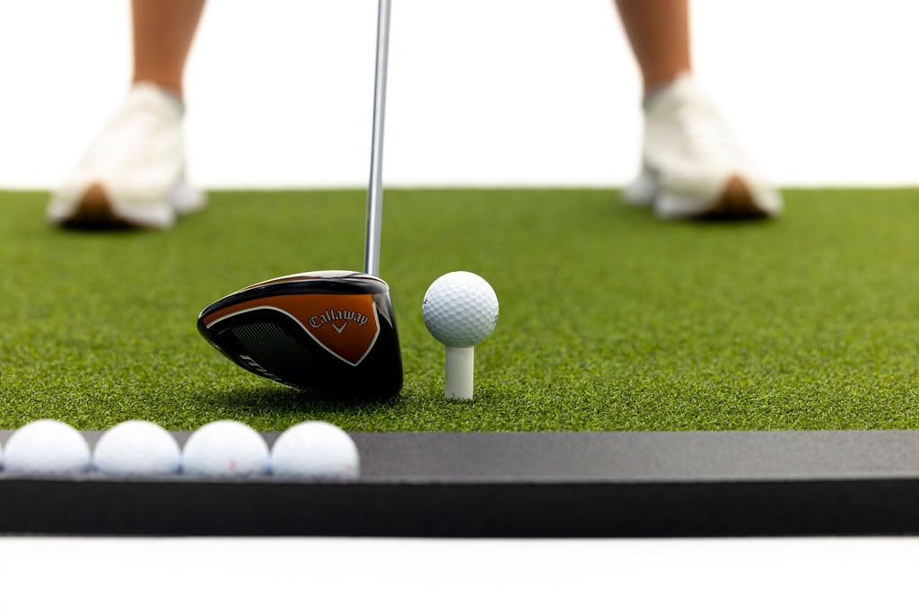 Premium Golf Practice Mat for Indoor & Outdoor Use - Includes Bonus Golf Tray & 3 Rubber Tees - Perfect for Home, Office, Backyard & Driving Range Training