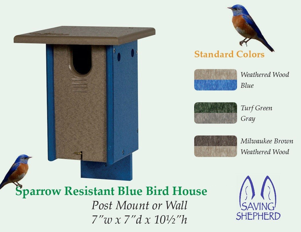 Eco-Friendly Sparrow-Resistant Bluebird House - 100% Recycled Poly Post Mount Birdhouse for Garden & Backyard Bird Watching