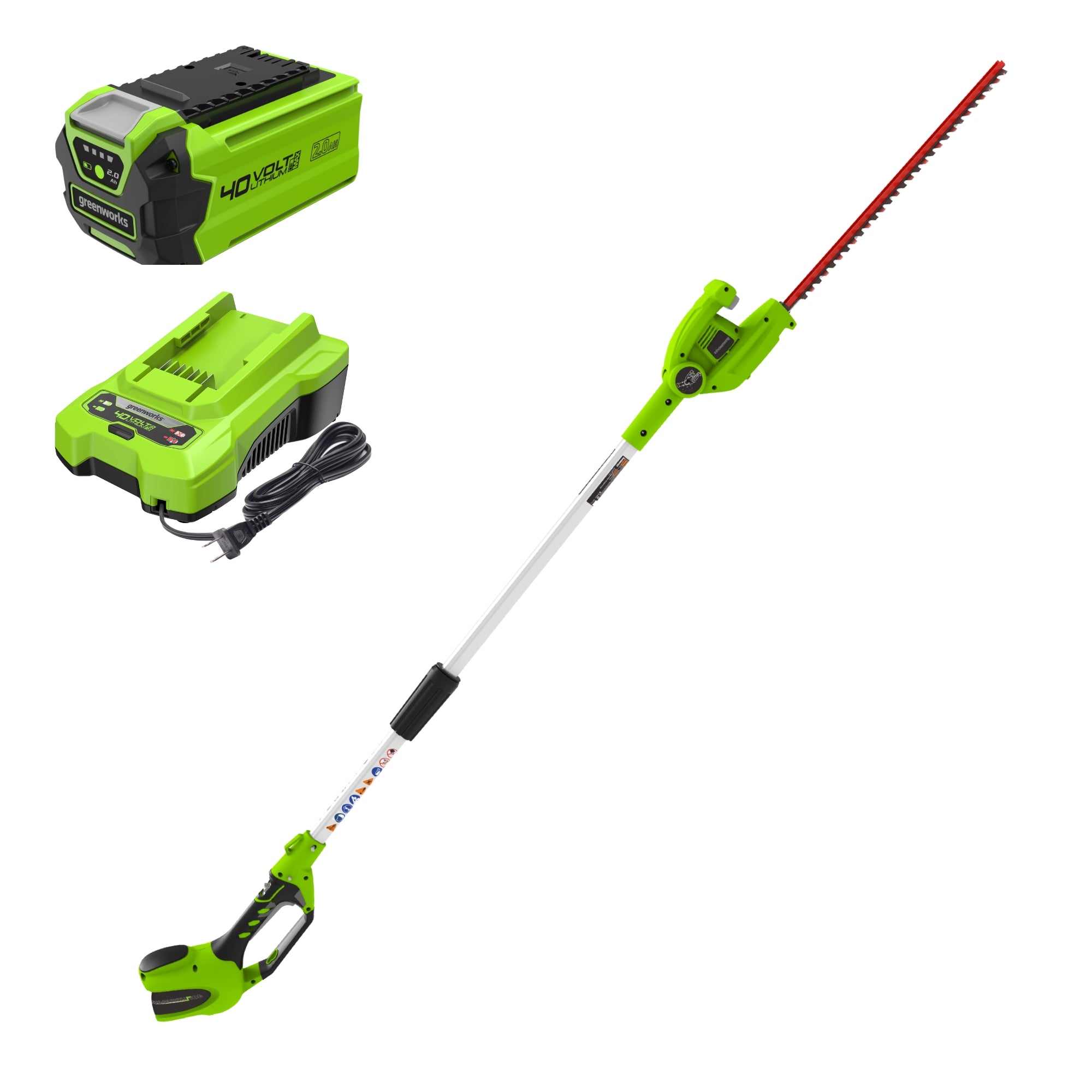 40V 20-Inch Cordless Battery Pole Hedge Trimmer with 2.0Ah Battery & Charger - Perfect for Tree Trimming, Lawn Care, and Garden Maintenance