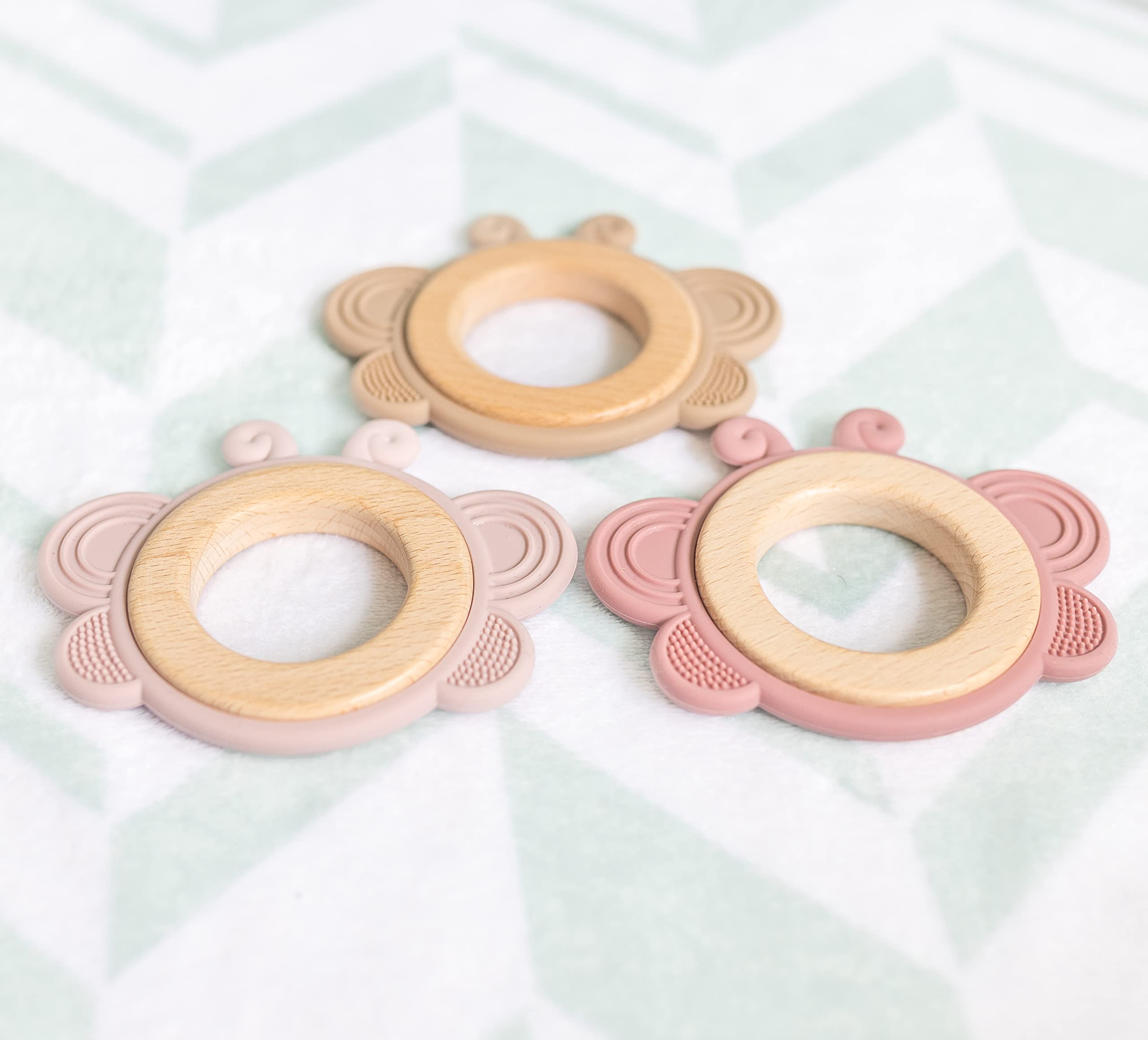 Personalized Baby Girl Teething Toy - Custom Wood & Silicone Teether Ring with Laser Engraved Name - Natural Baby Gift for New Parents with Gift Bag (Pink, Butterfly) - Perfect Baby Shower Gift & Newborn Teething Relief