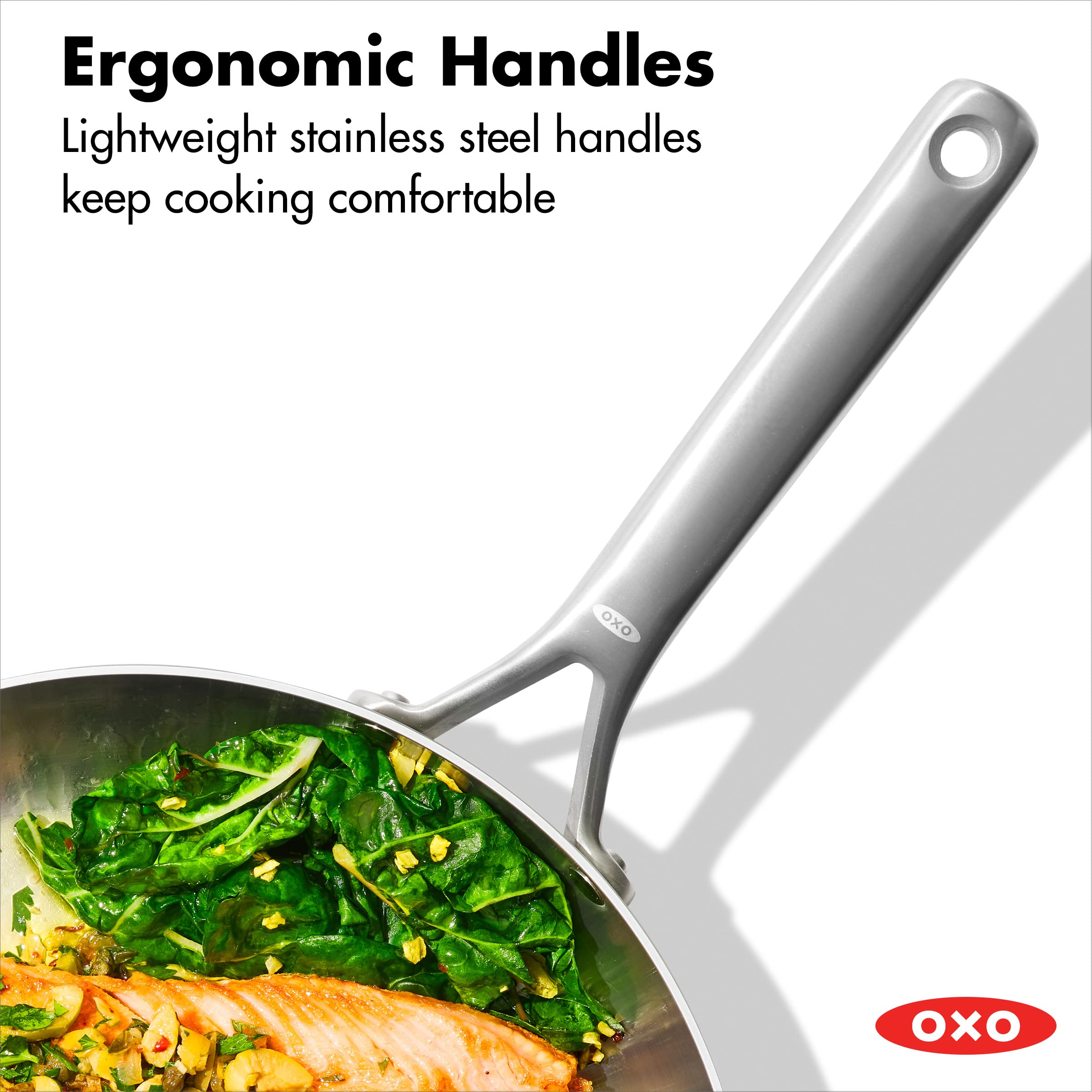 OXO Mira Tri-Ply Stainless Steel 12-Inch Frying Pan Skillet - Induction Compatible, Multi-Clad Construction, Dishwasher & Metal Utensil Safe - Perfect for Searing, Sauteing & Everyday Cooking