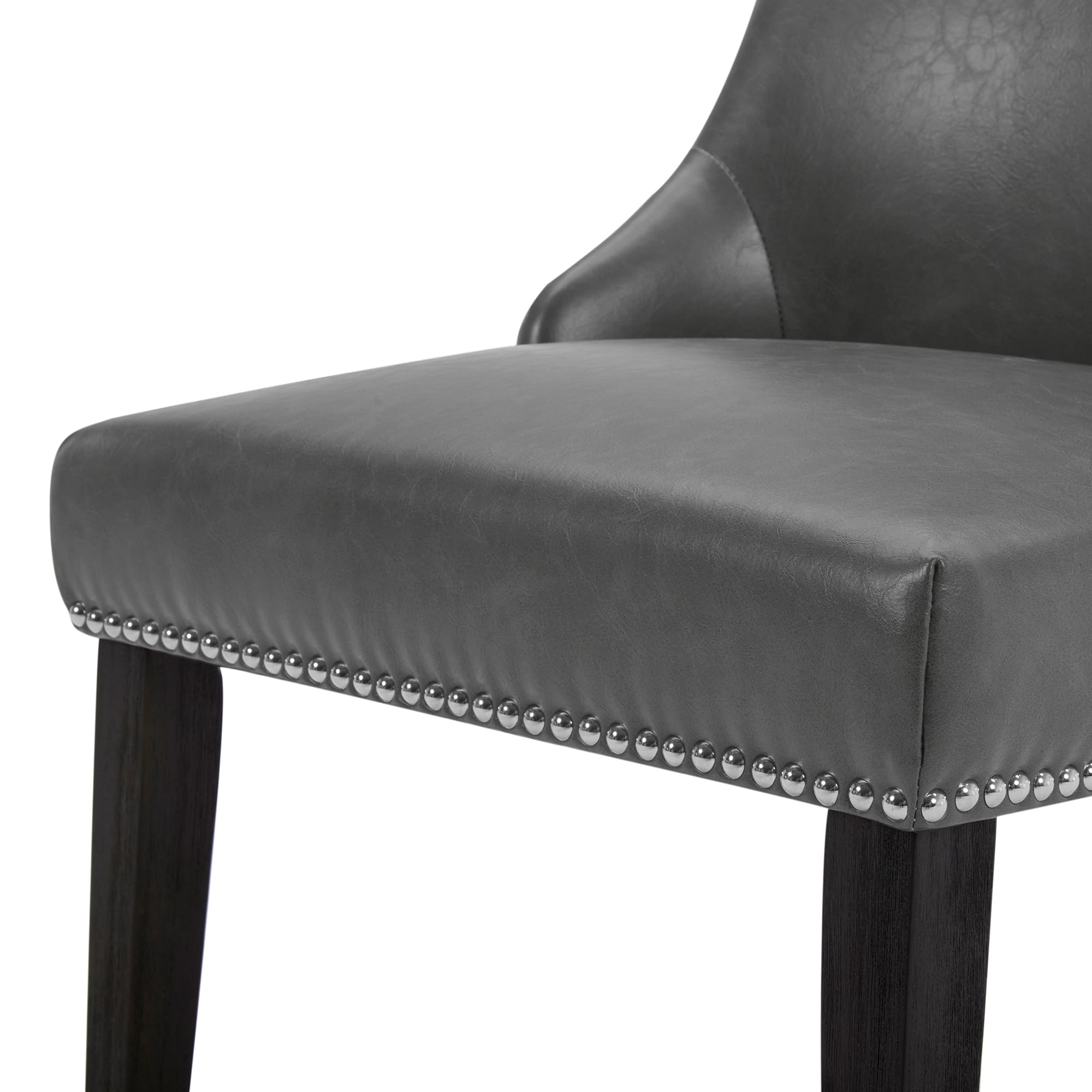 Farmhouse Dining Chairs Set of 2 - Gray Faux Leather High Back Upholstered Chairs with Nailhead Trim for Kitchen, Dining Room & Breakfast Nook - CHITA Modern Countryside Style Seating