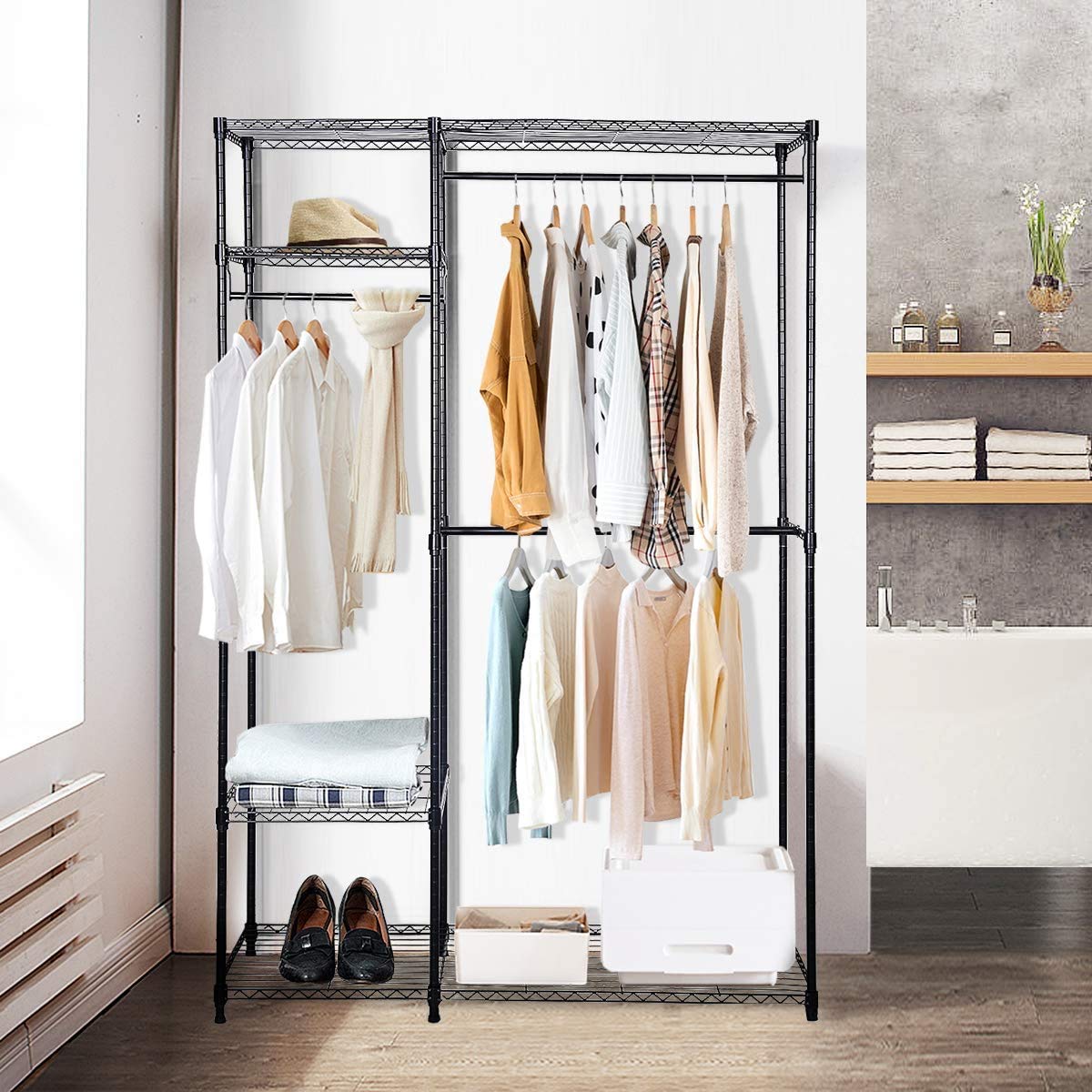 Tangkula Heavy Duty Garment Rack - Free Standing Closet Organizer with Storage Shelves & Hanging Rods - Sturdy Clothes Hanger Organizer for Bedroom, Closet, Laundry Room or Retail Store Display
