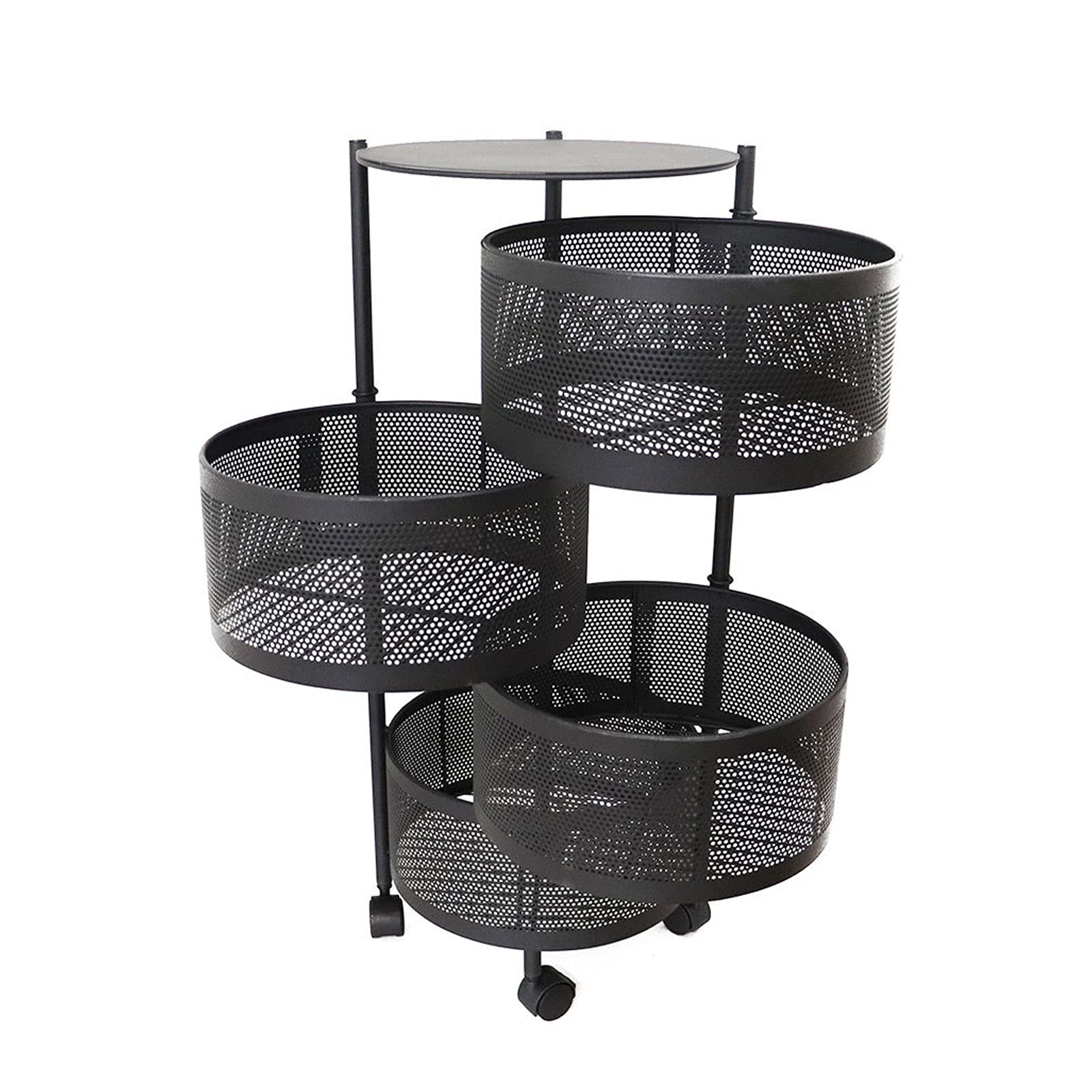 360° Rotating 4-Tier Kitchen Cart - Heavy Duty Carbon Steel Storage Rack with Locking Wheels for Fruits, Vegetables & Snacks | Multi-Purpose Organizer for Pantry, Living Room, Office & Dorm | Space-Saving Floor Standing Shelf