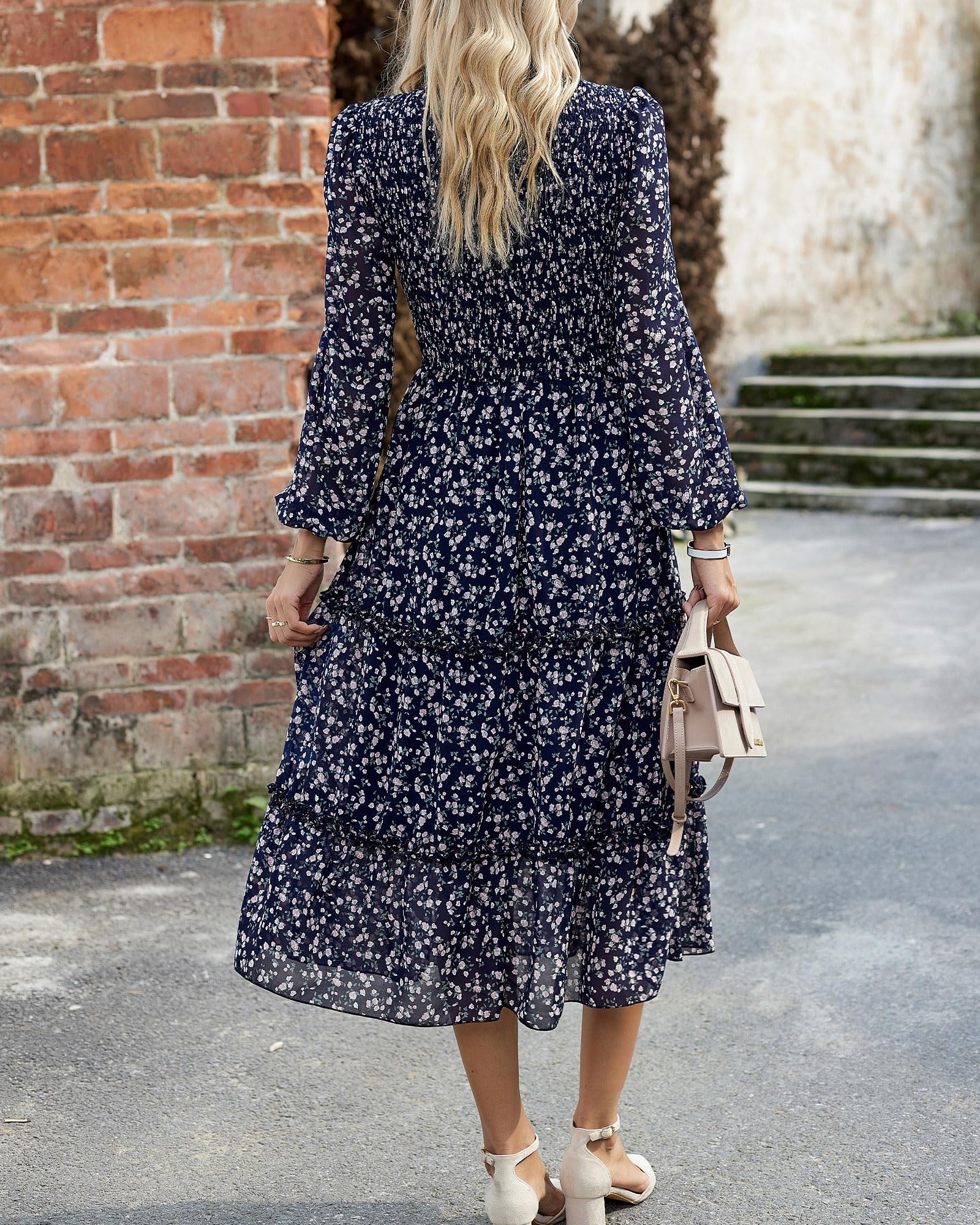 NOLLSOM Women's Floral Boho Maxi Dress - Long Sleeve Crew Neck A-Line Flowy Wedding Guest Dress for Spring 2025 | Perfect for Beach Vacations, Garden Parties & Casual Outings