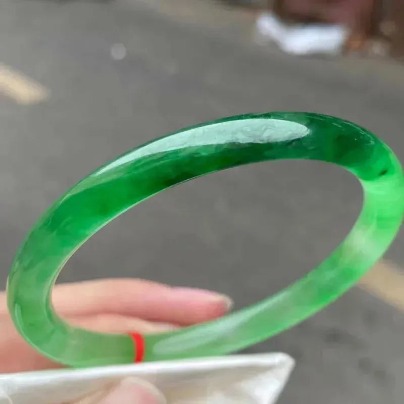 Natural Green Jadeite Bangle Bracelet for Women - Emerald Ice Floating Flower Round Jade Jewelry, Lucky Charm Gift for Girls & Women | Perfect for Weddings, Parties & Everyday Elegance